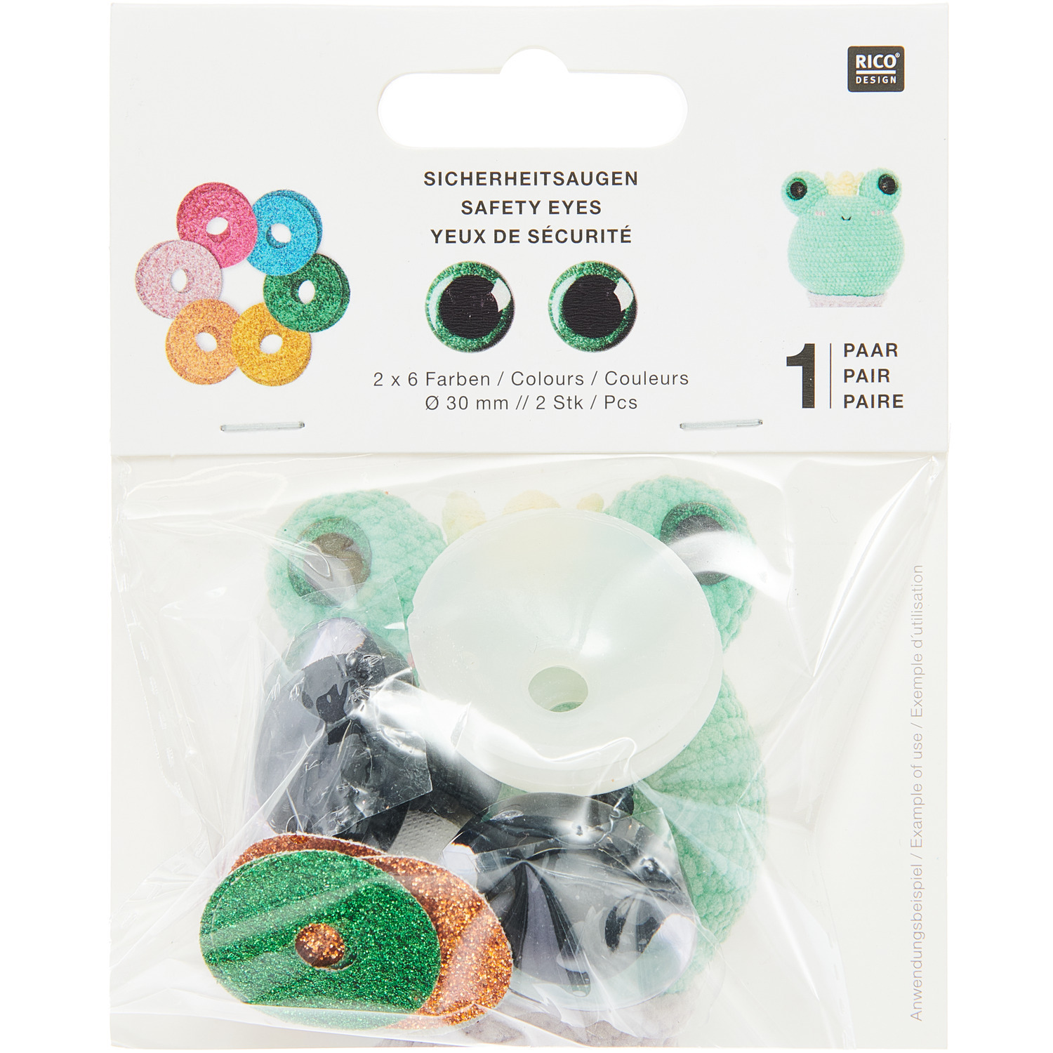 Sicherheitsaugen-Set für Kuscheltiere 6 Farben 1 Paar 30mm von Rico Design