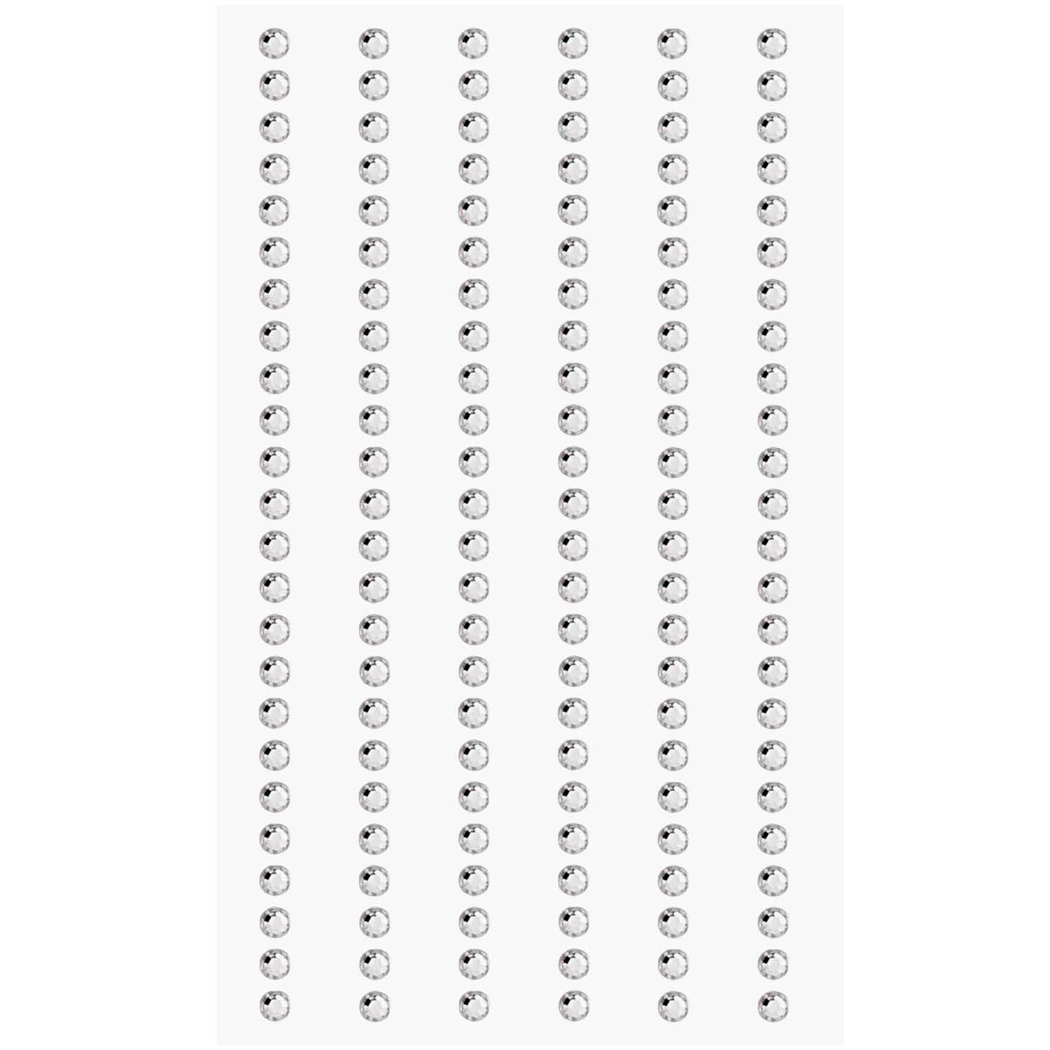 Paper Poetry Strass-Sticker crystal 3mm von Rico Design: Klare Strasssteine in Reihen auf weißem Hintergrund, ideal für kreative Projekte.