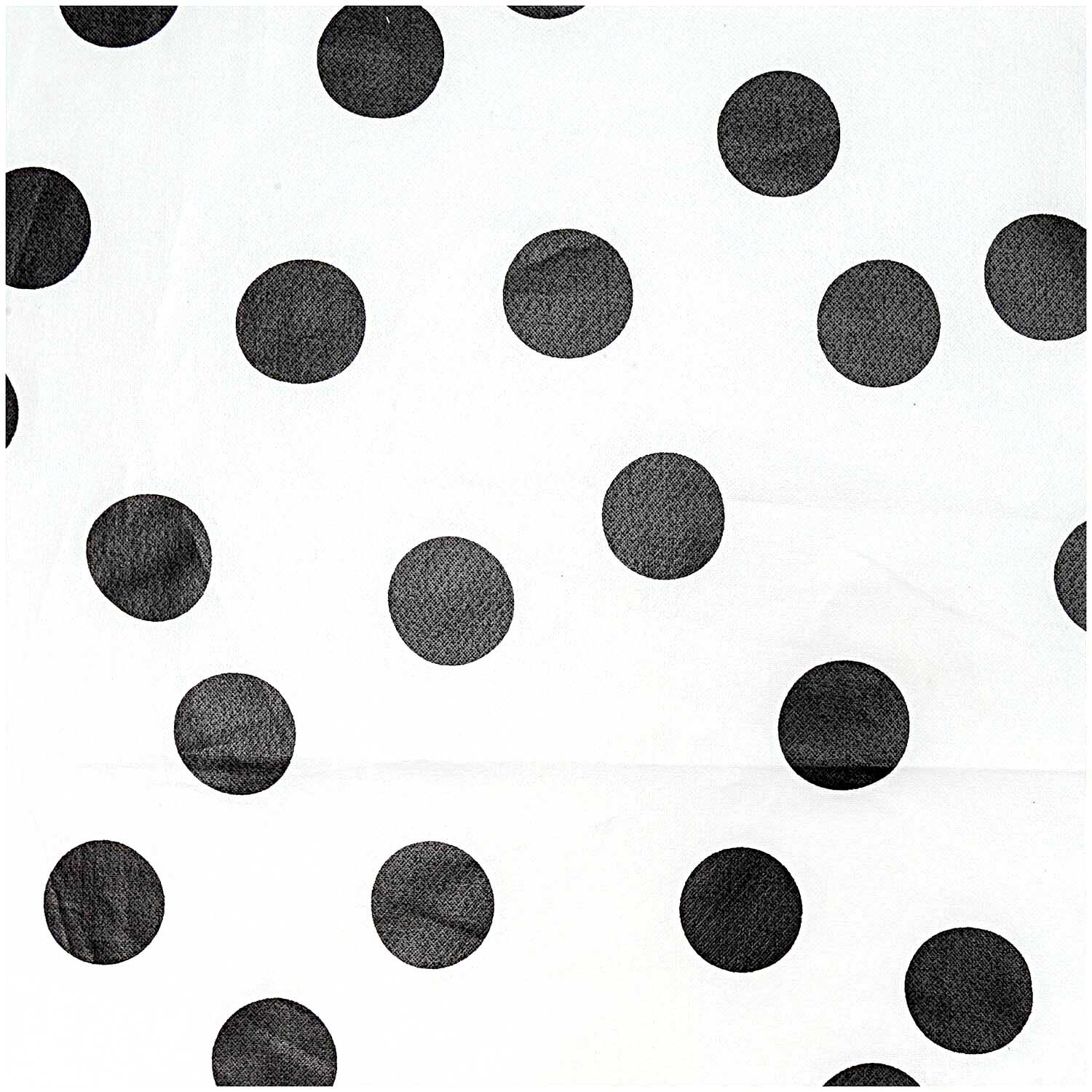Stoff Punkte groß weiß-schwarz 140cm beschichtet von Rico Design zeigt große schwarze Punkte auf weißem Hintergrund. Ideal für kreative Projekte.
