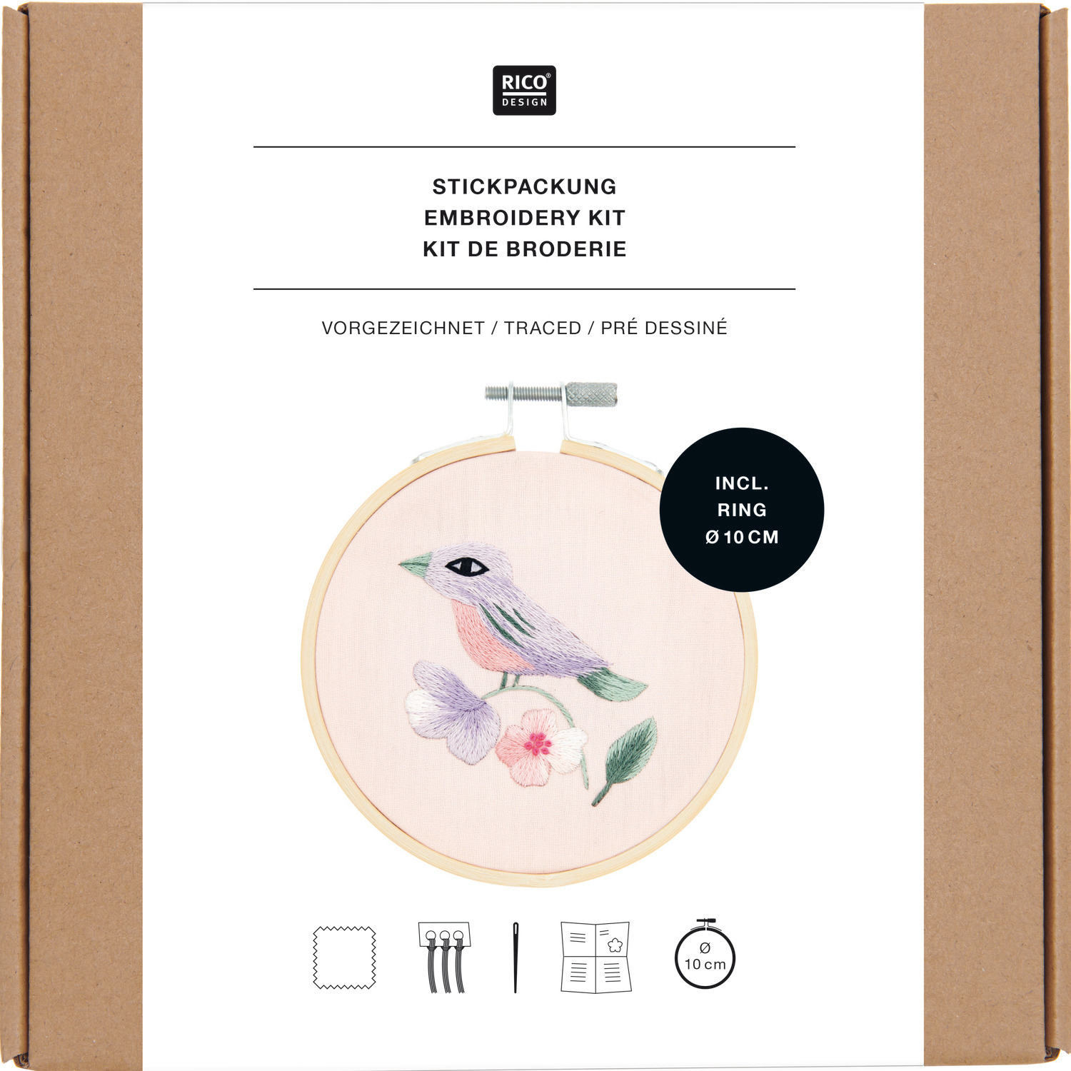 Stickpackung Vogel vorgezeichnet Ø10cm von Rico Design