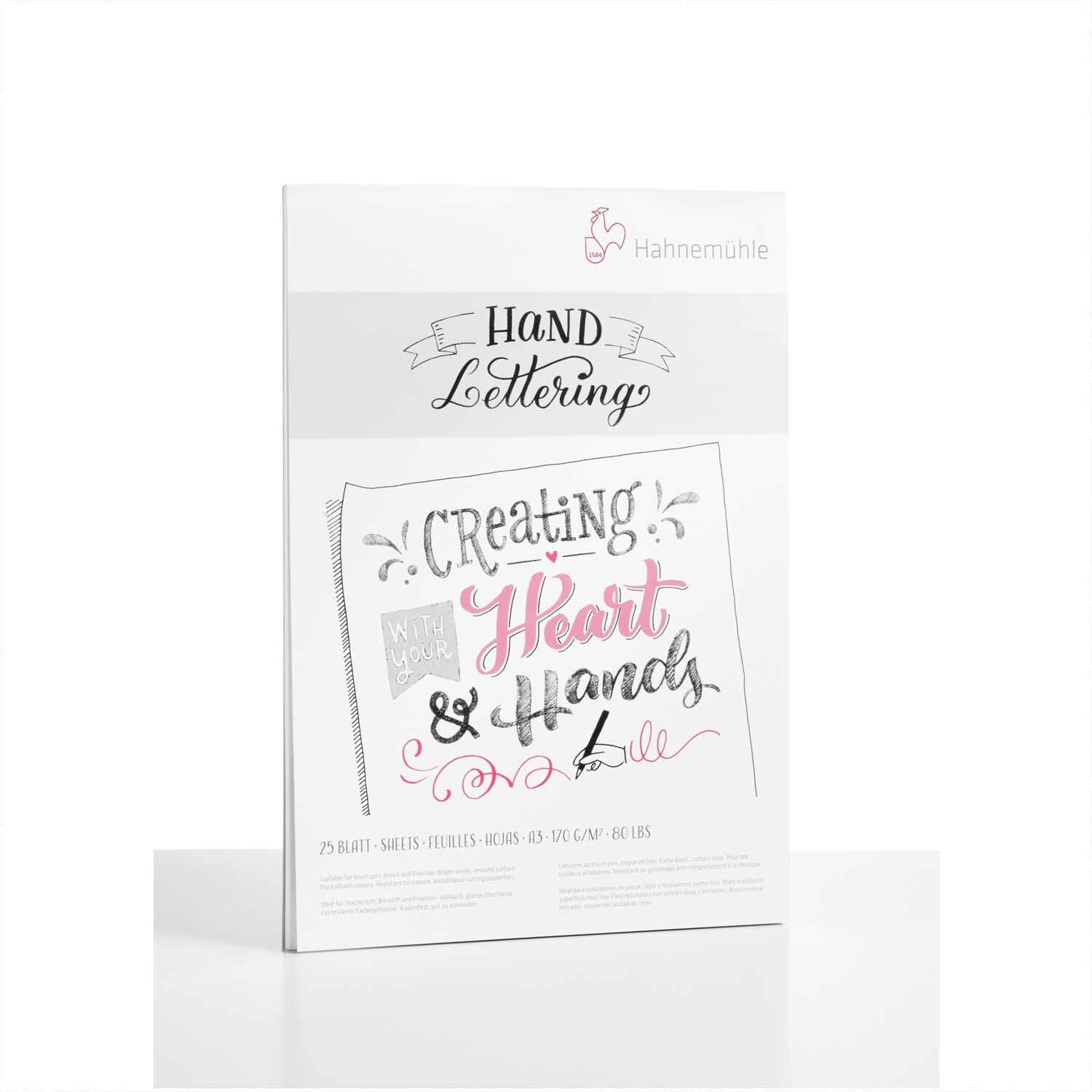 Handlettering Block DIN A4 von Hahnemühle mit 25 Blatt, ideal für kreative Schriftgestaltung.