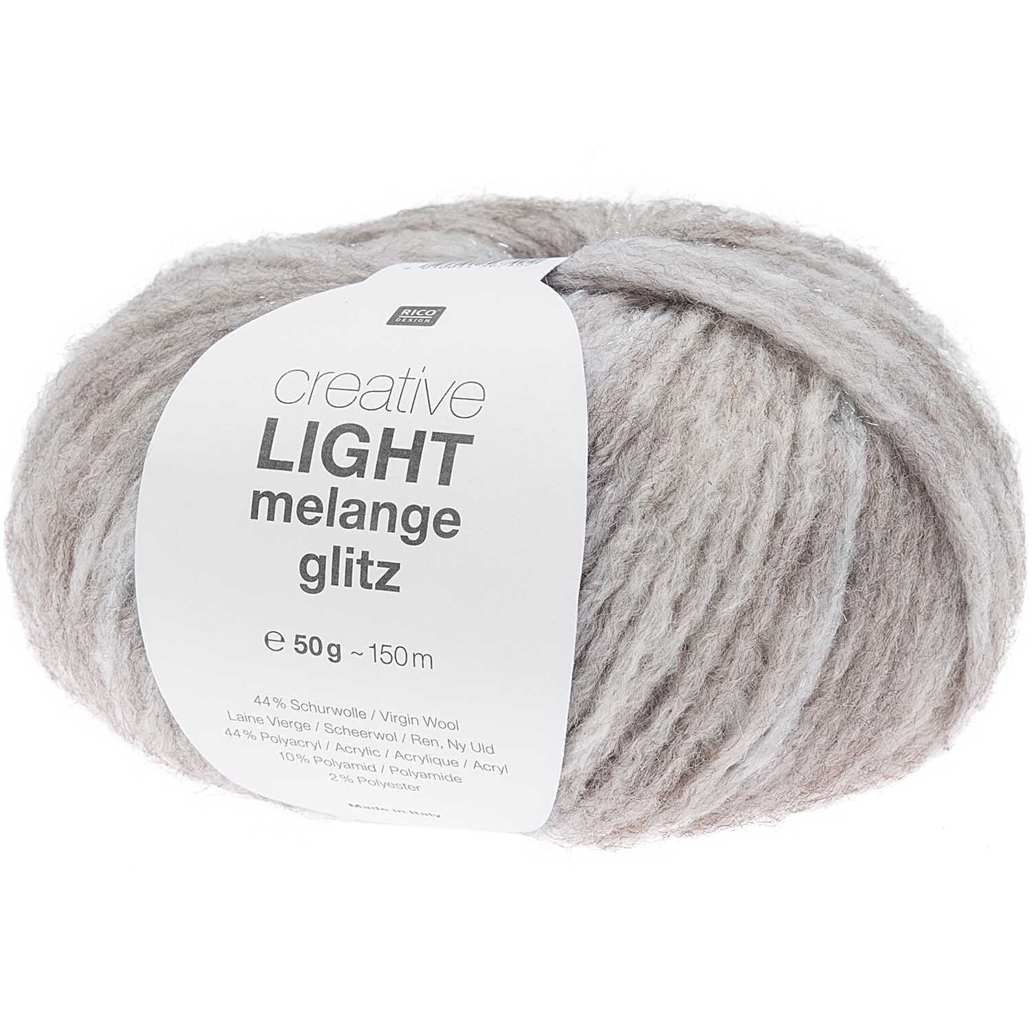 Creative Light Melange Glitz: Weiches Garn in Natur Mix von Rico Design, ideal für Strickprojekte.