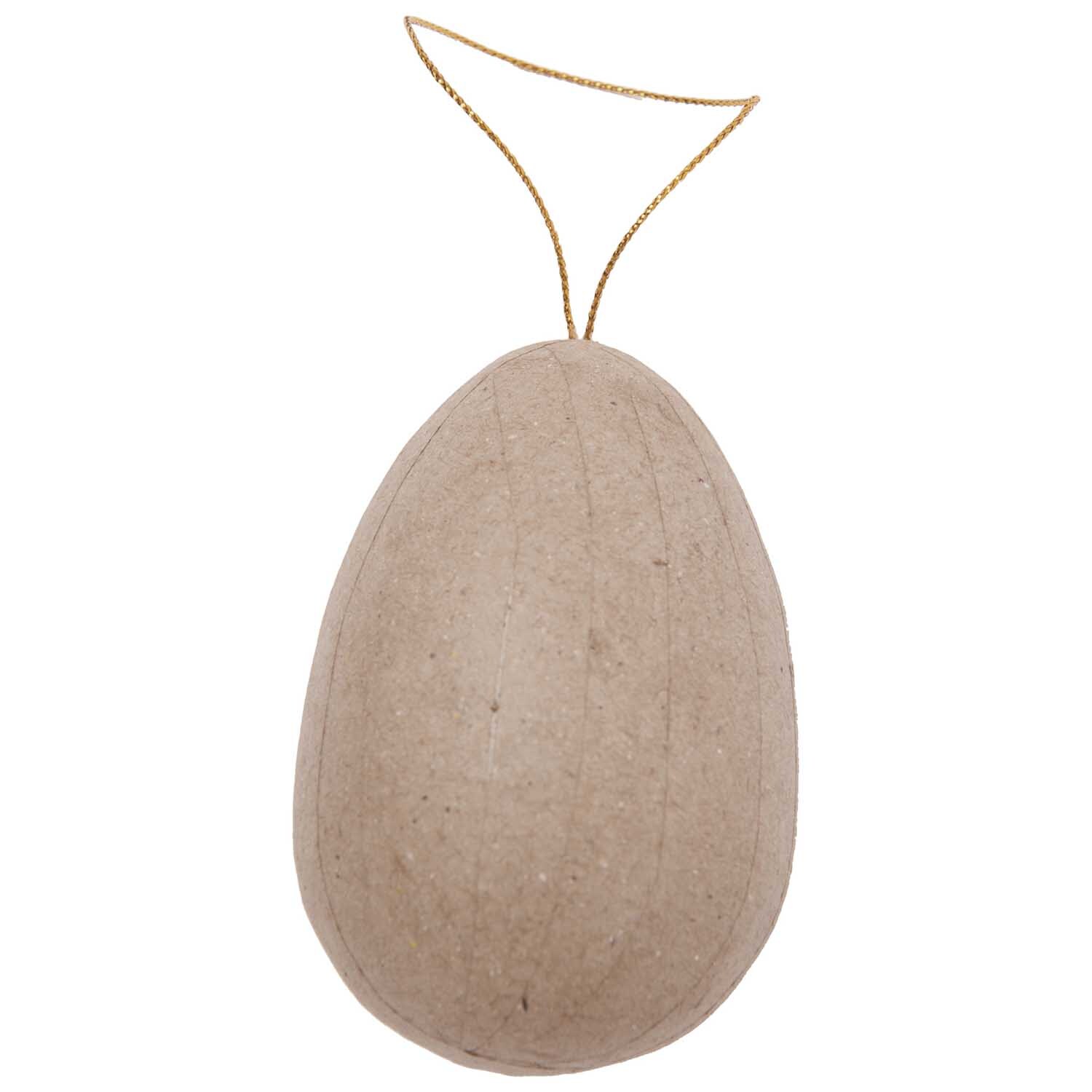Pappmaché Ei 6x8cm von Rico Design, naturfarben, mit goldener Aufhängung, ideal zum Basteln.