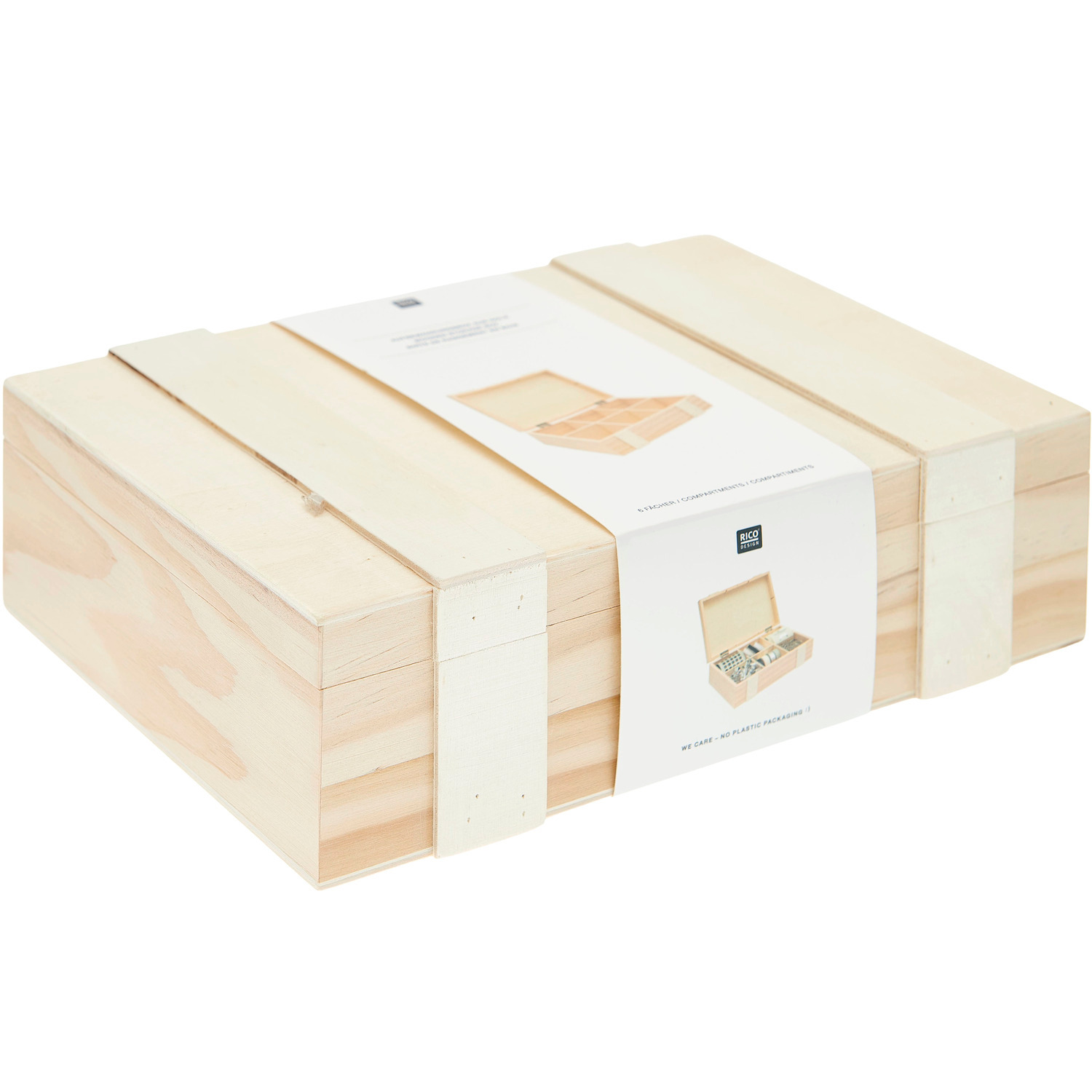 Aufbewahrungsbox aus Holz mit 6 Fächern 24x16,5x7cm von Rico Design