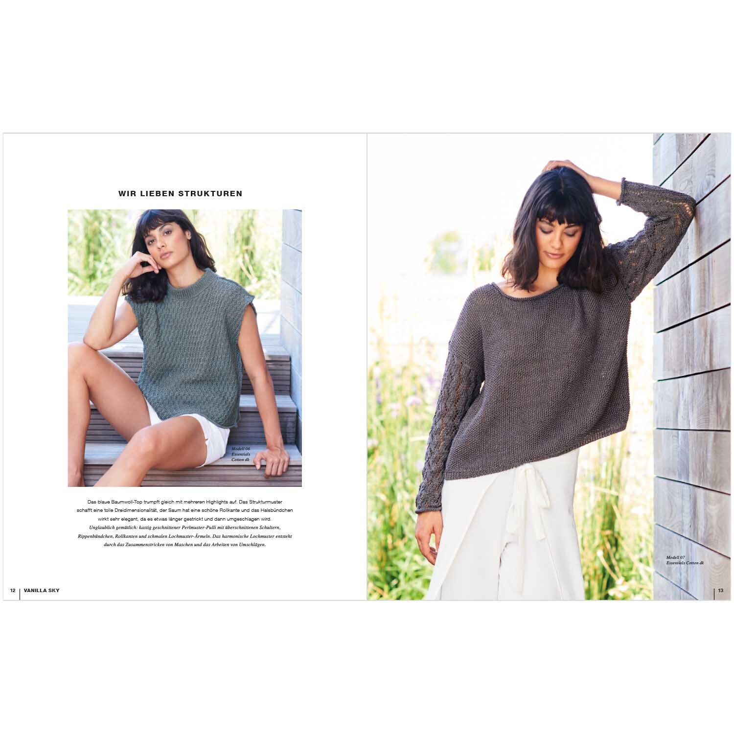 Lovewool Nr.12 Handstrickmagazin Frühjahr-Sommer zeigt zwei Frauen in gestrickten Oberteilen von Rico Design, ideal für warme Tage.