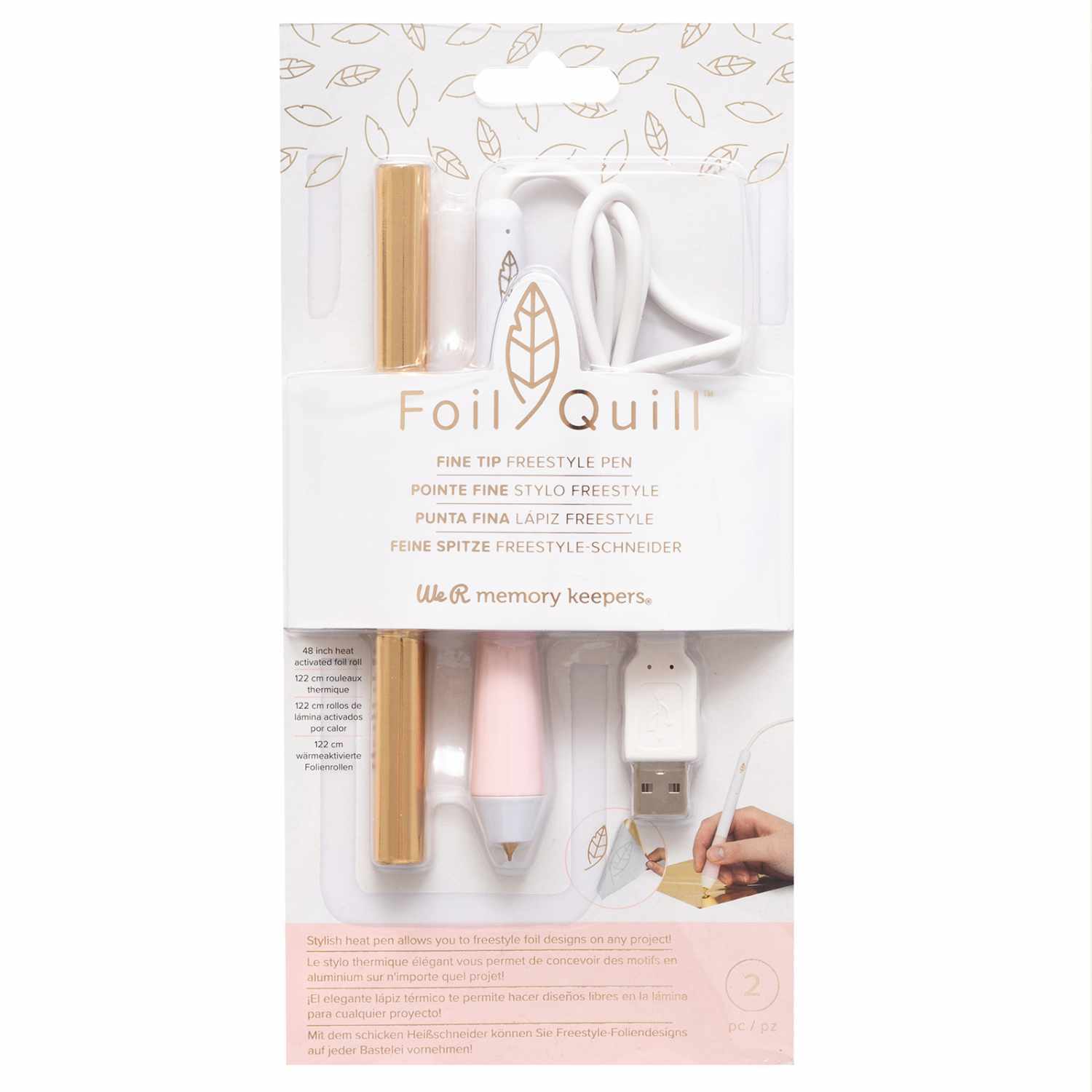 Foil Quill dünne Spitze Freestyle Pen 0,5mm in Verpackung mit USB-Kabel und goldener Folie. Ideal für kreative Projekte.
