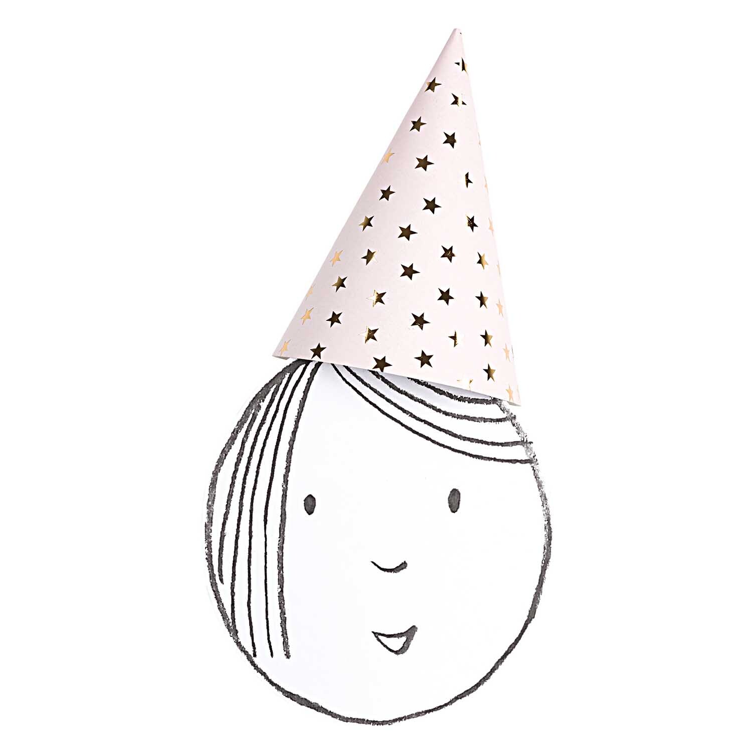 Partyhüte Prinzessin 20cm 8 Stück von Rico Design. Bunte Hüte mit Sternenmuster auf weißem Hintergrund. Ideal für Kindergeburtstage.