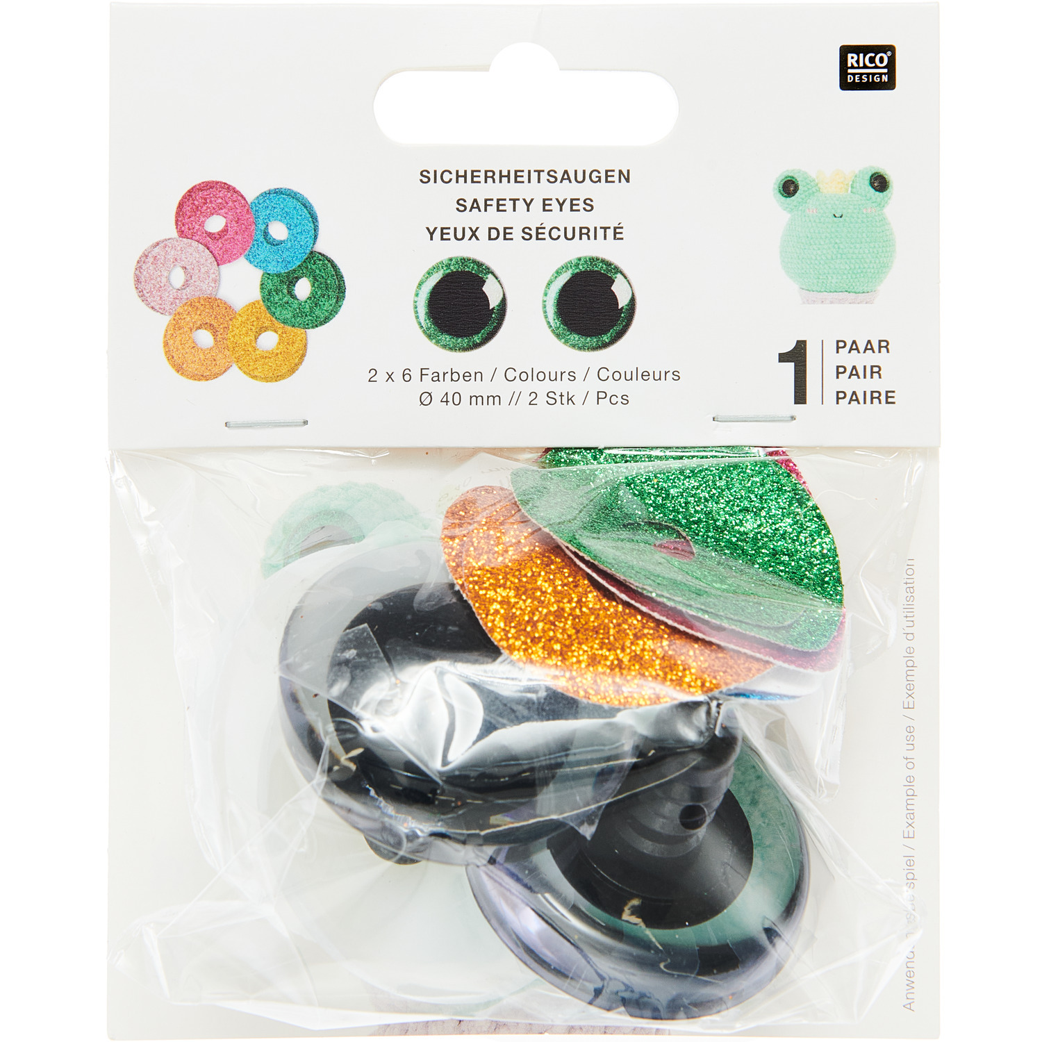 Sicherheitsaugen-Set für Kuscheltiere 6 Farben 1 Paar 40mm von Rico Design