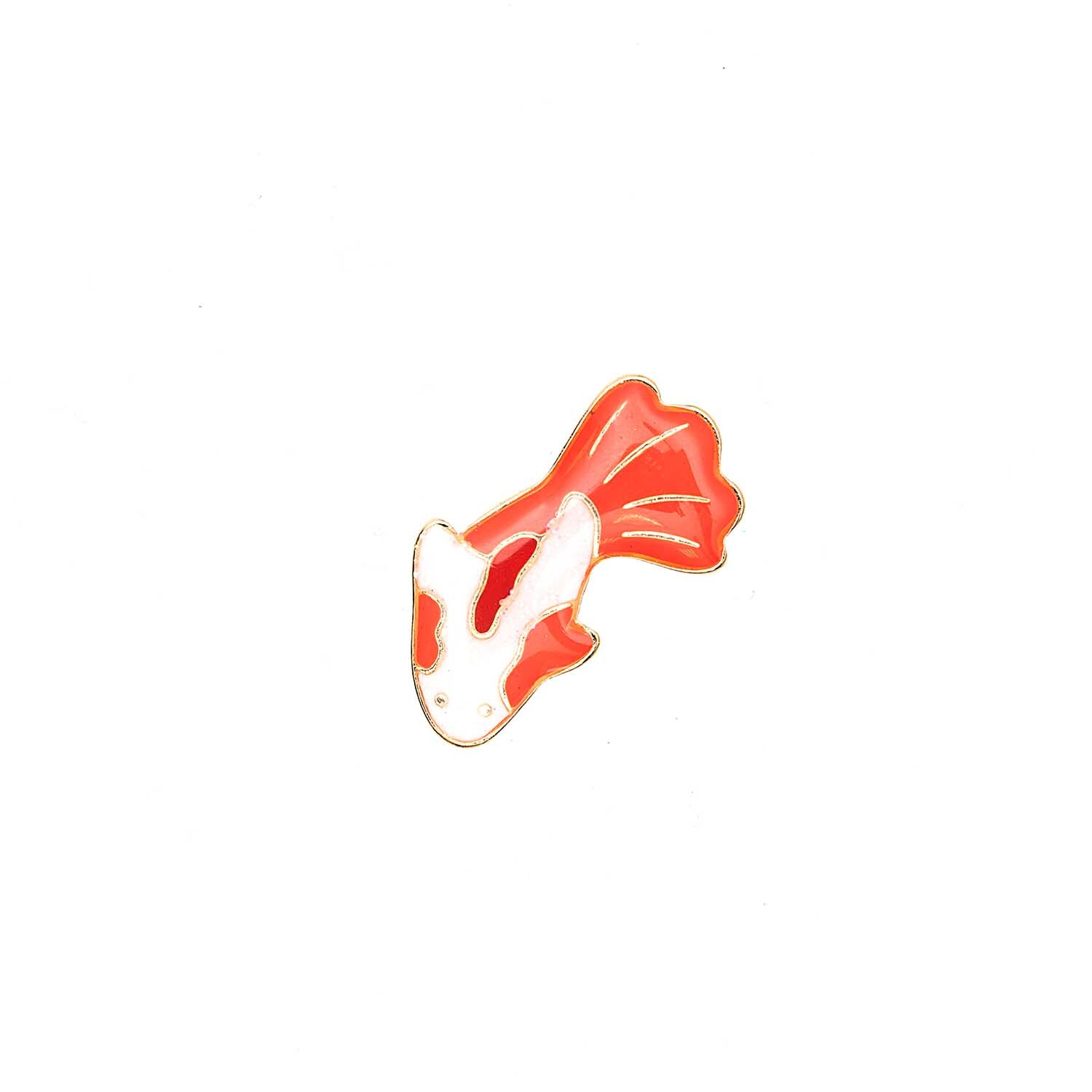 Pin Koi 16x24mm von Rico Design zeigt einen stilisierten, mehrfarbigen Koi-Fisch auf weißem Hintergrund.