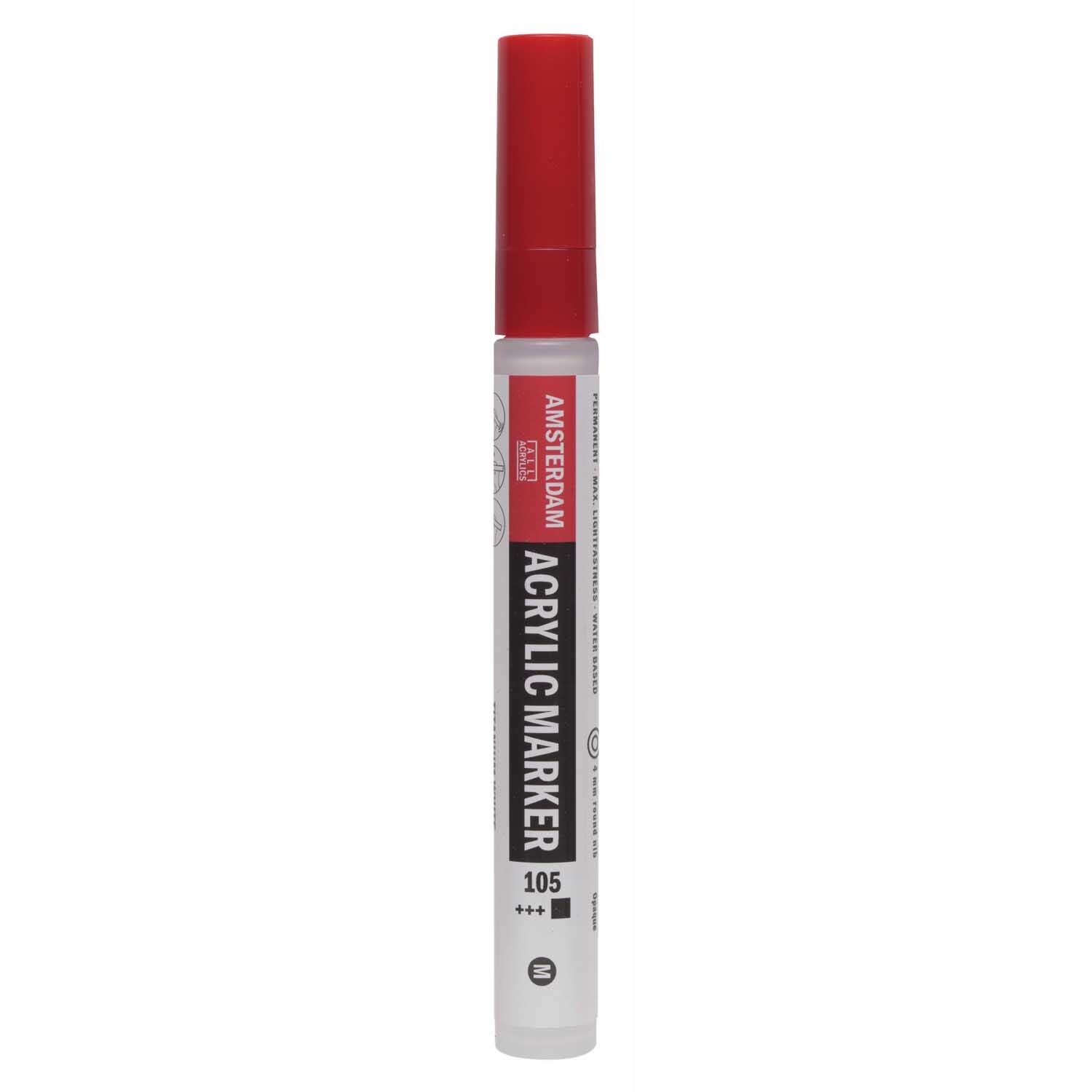 Acrylic Marker 3-4mm von AMSTERDAM in Titanweiß, ideal für präzises Zeichnen und Malen.