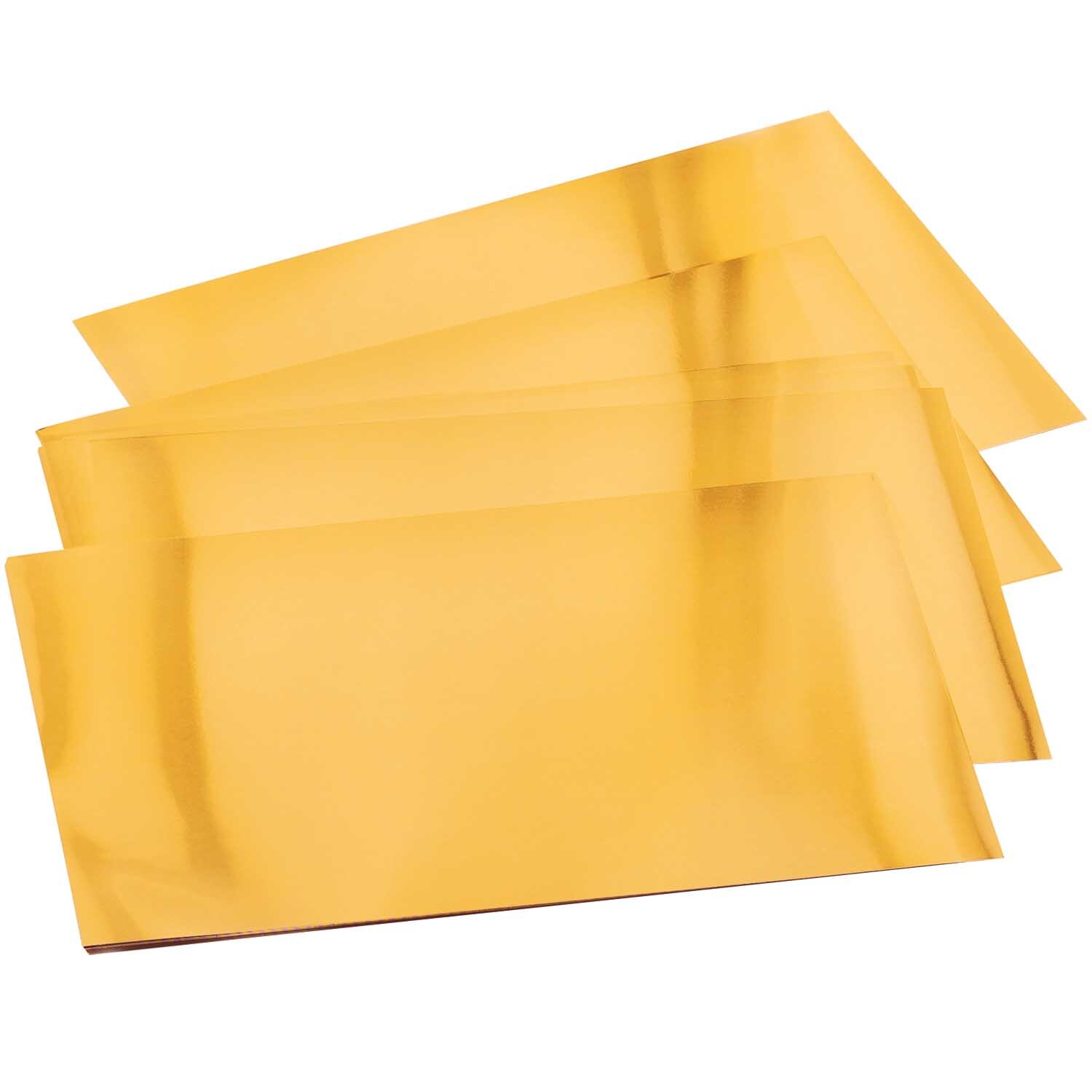 Prägefolie 18,5x29,5cm 3 Bogen: Drei goldene Folienbögen von folia, ideal für kreative Projekte.