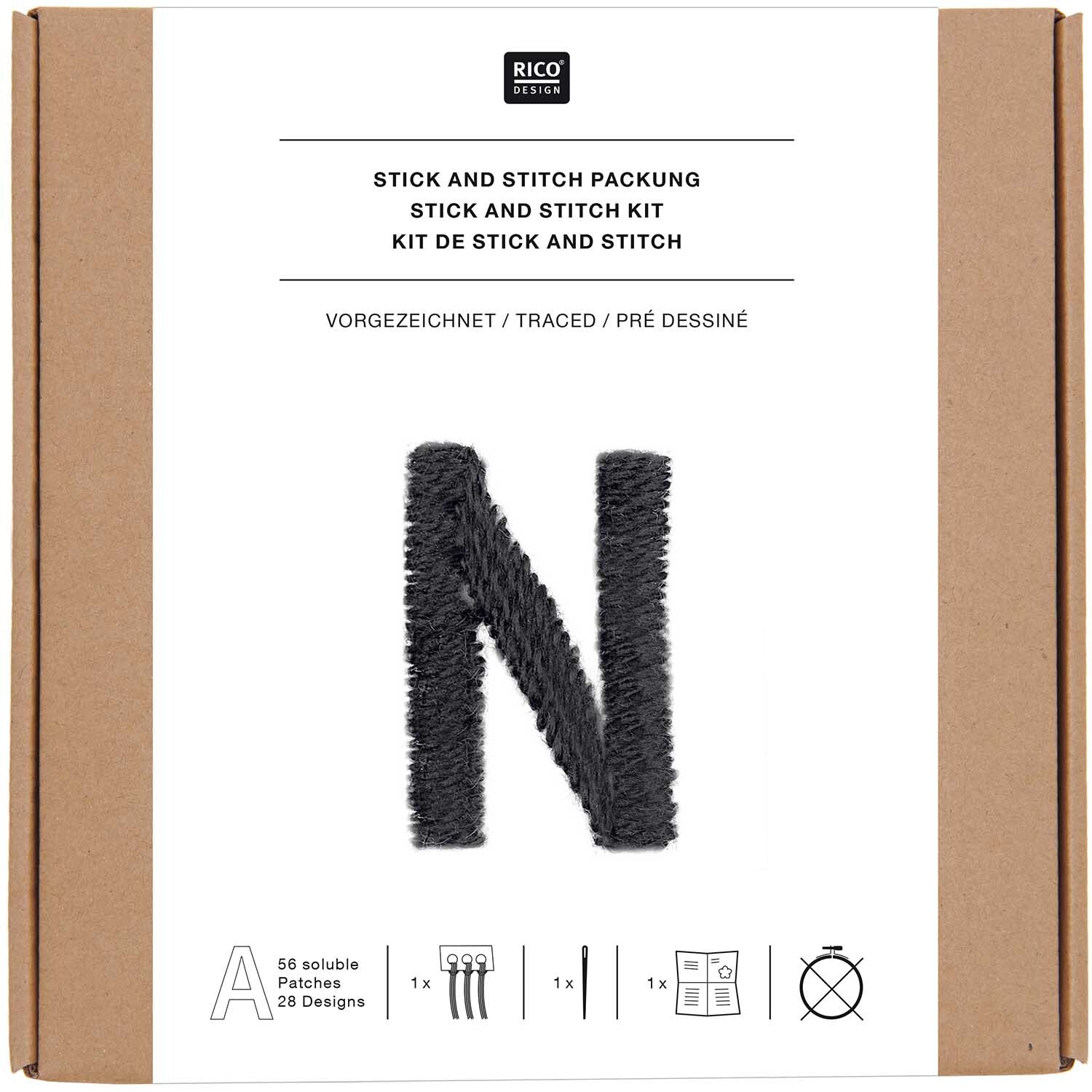 Stick and Stitch Stickpackung Alphabet grafisch vorgezeichnet Schwarz 56 Stück von Rico Design