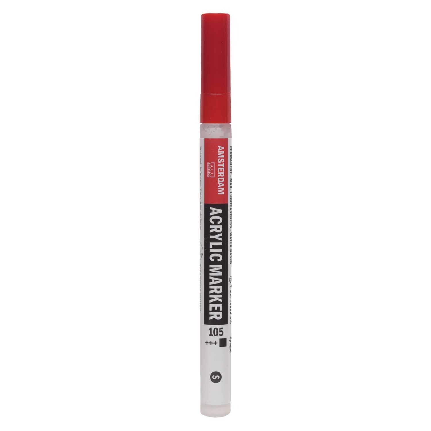 Acrylic Marker 1-2mm von AMSTERDAM mit roter Kappe, ideal für präzises Zeichnen in Titanweiß.
