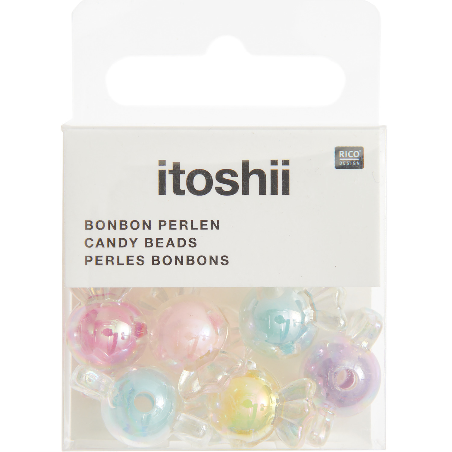 itoshii Bonbon Perlen transparent mit Farbeinzug 22x12x12mm 6 Stück von Rico Design