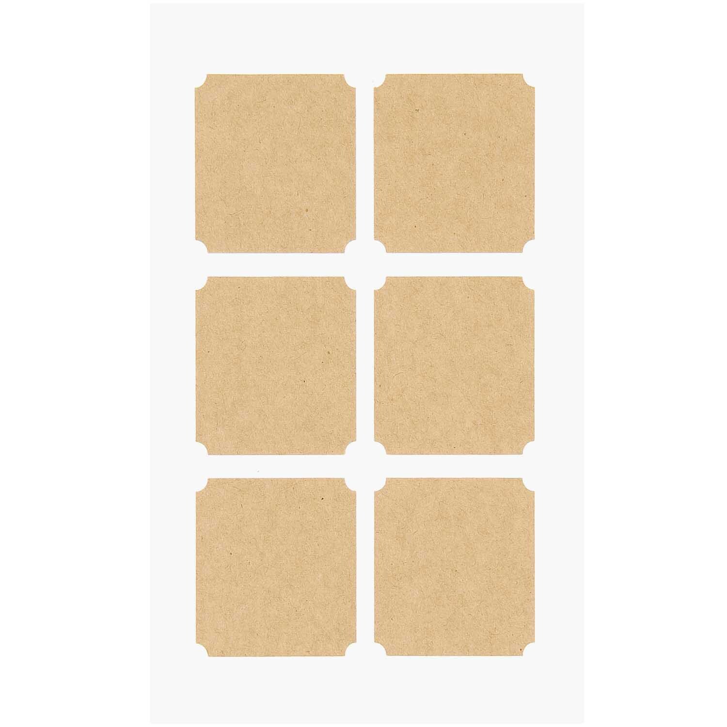 Paper Poetry Kraftpapier Sticker eckig von Rico Design, braun, auf weißem Hintergrund, sechs rechteckige Aufkleber.