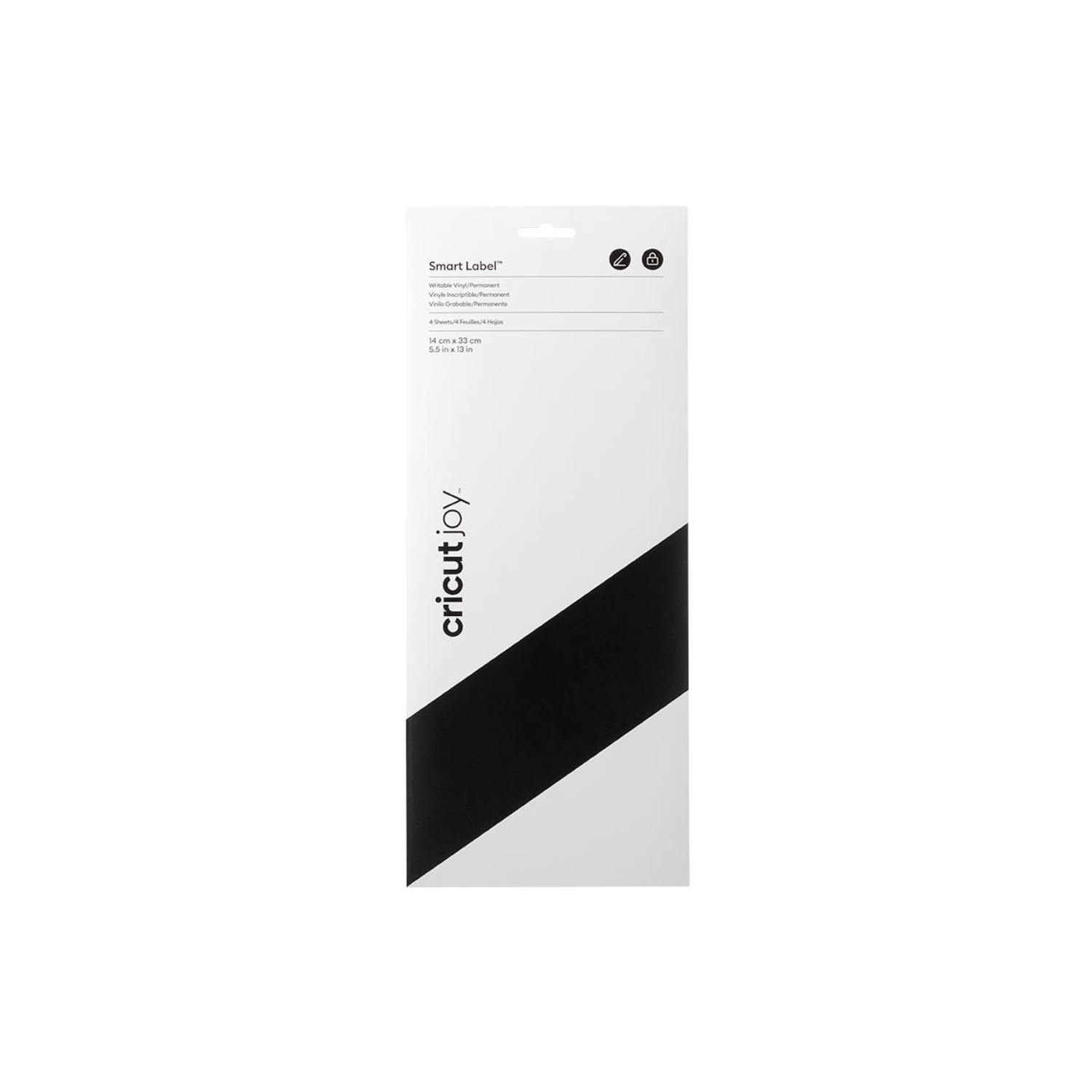 Joy Smart Vinyl Permanent Writable, 14x33cm, 4 Blätter. Schwarze Verpackung mit diagonaler Linie. Ideal für Cricut-Projekte.