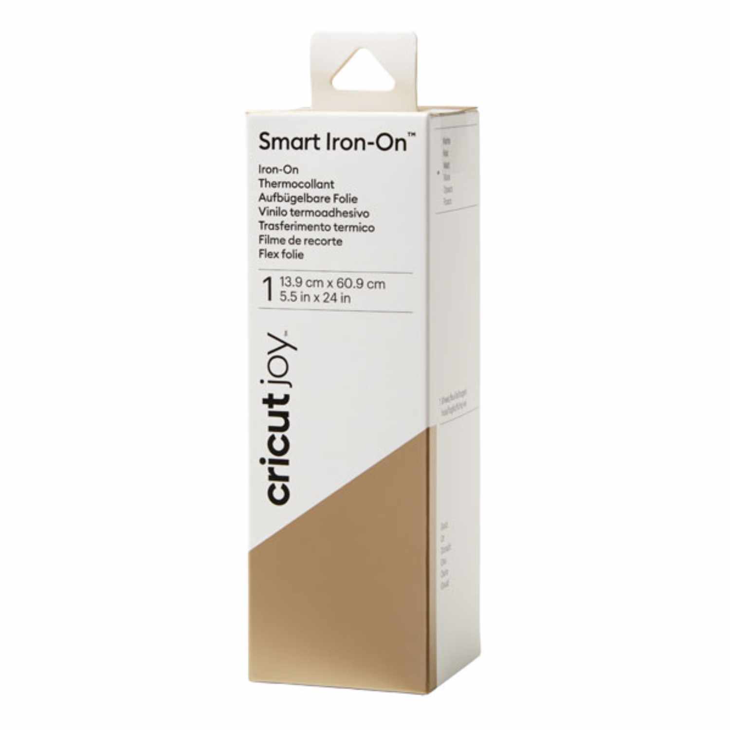 Joy Smart Iron On Bügelfolie in Gold, 13,9x60,9cm, in einer Verpackung der Marke Cricut. Ideal für kreative Projekte.