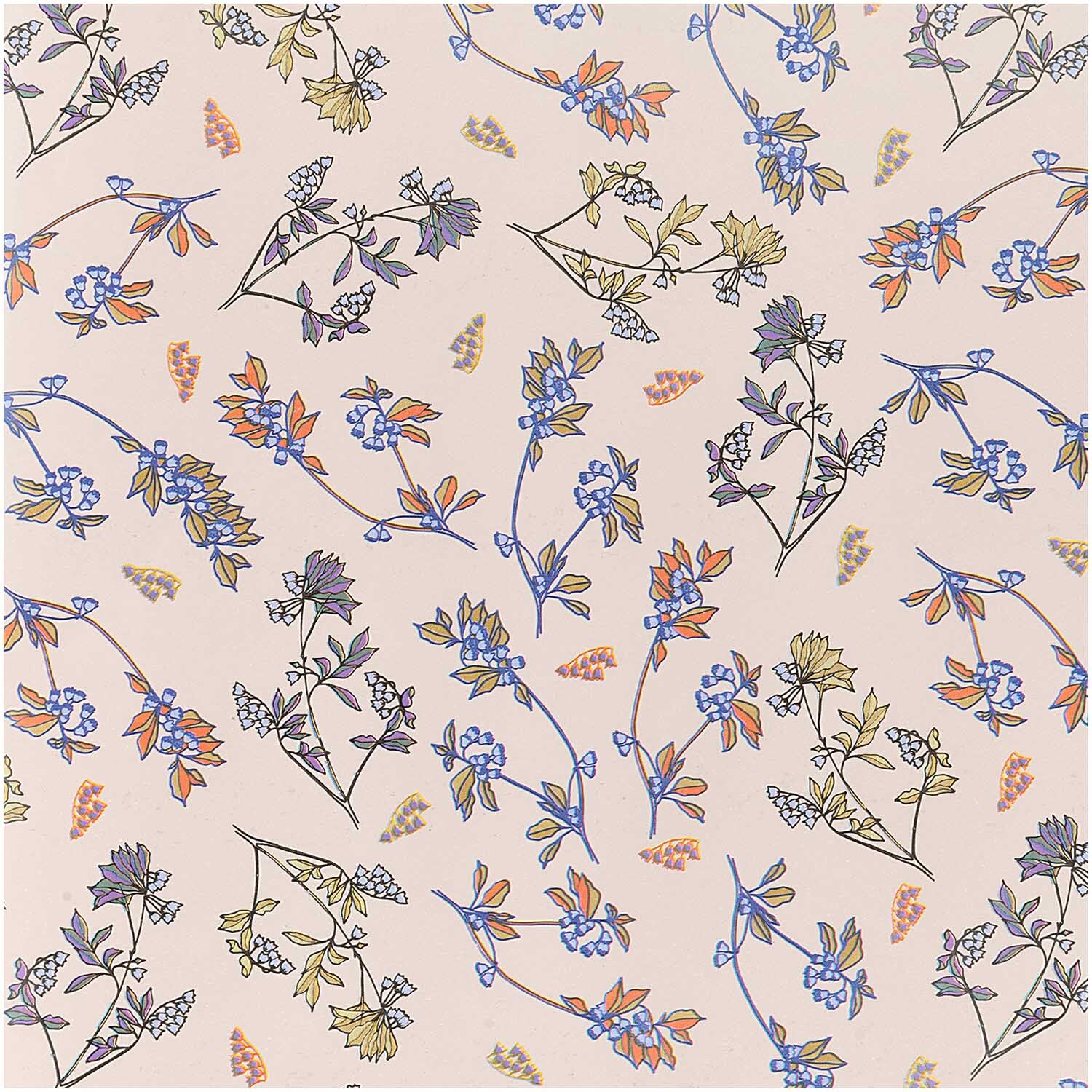 Paper Poetry Geschenkpapier Blumen rosa 70cm 2m mit zarten floralen Mustern in Blau und Orange.