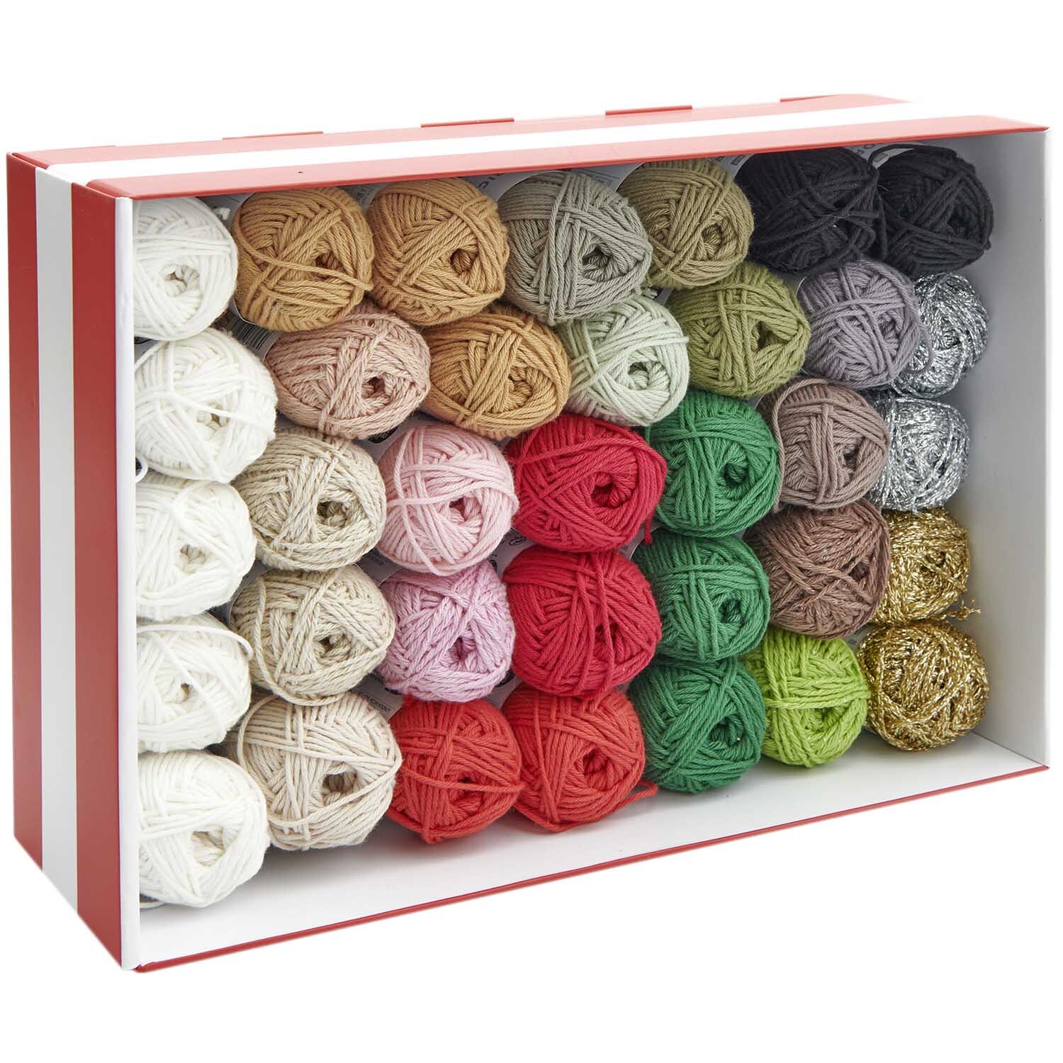 Ricorumi dk Christmas CAL Box 3: Bunte Garnbox von Rico Design mit verschiedenen Farbtönen in einer dekorativen Verpackung.