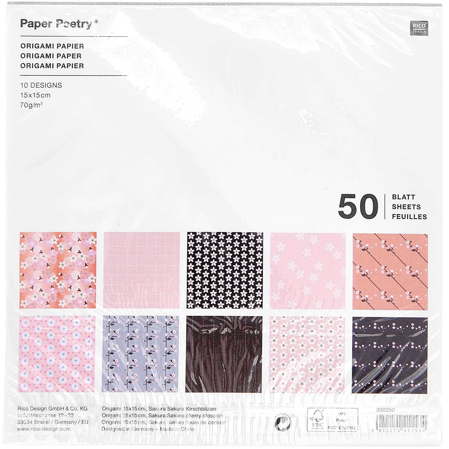 Paper Poetry Origami Kirschblüten 15x15cm 50 Blatt von Rico Design
