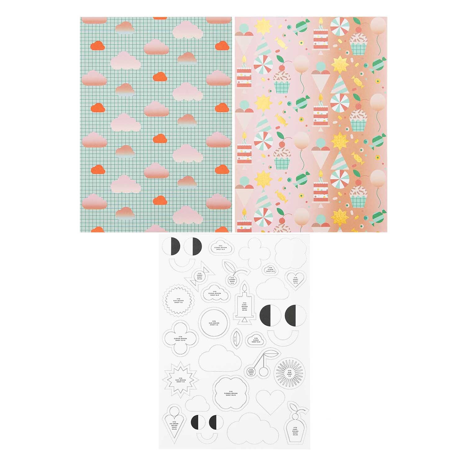 Paper Poetry Motivpapierblock Happy Birthday mit bunten Wolken- und Party-Motiven von Rico Design.