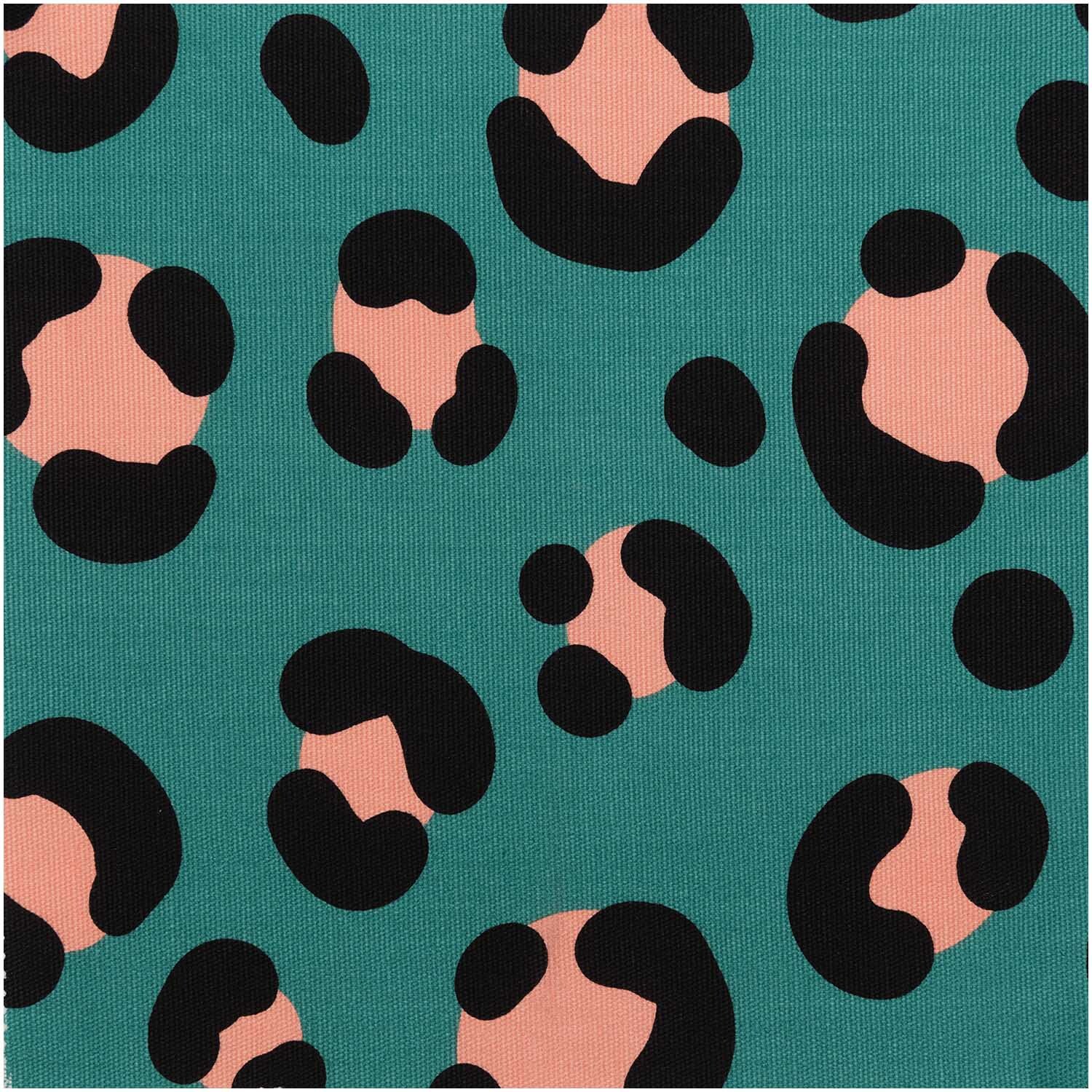 Stoffabschnitt Canvas Acid Leo mit Leopardenmuster in Petrol von Rico Design, 50x140cm.