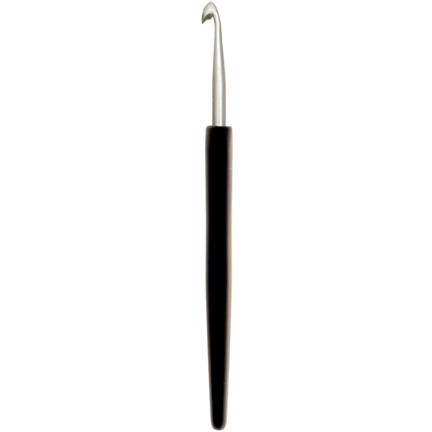 KnitPro Häkelnadel Aluminium mit ergonomischem Griff und silberner Spitze, ideal für präzises Häkeln.