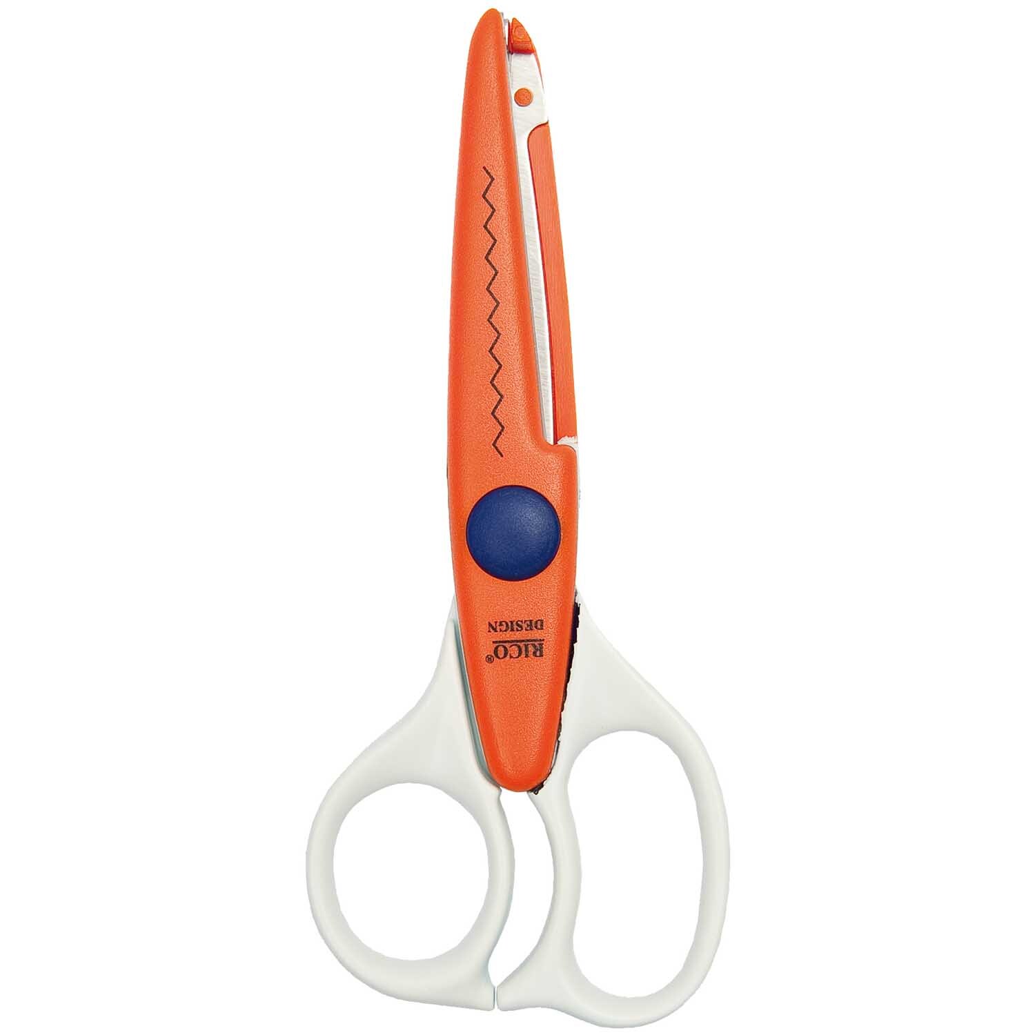 Konturenschere zick-zack 15,5cm von Rico Design in Orange und Weiß, ideal für präzises Schneiden.