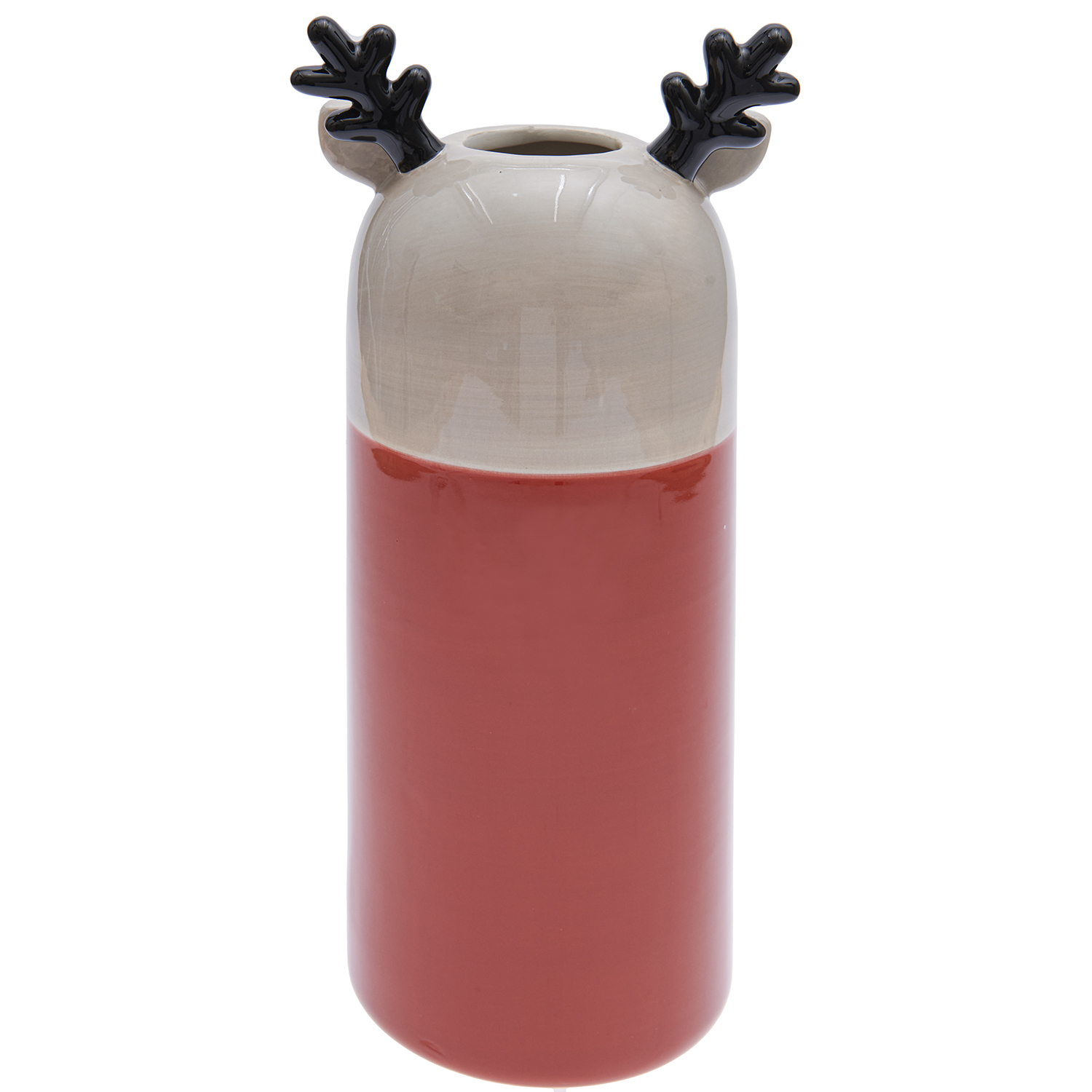 Keramik Vase Rentier mit Rentiergeweih, rot-weiß, von Rico Design. Perfekt für festliche Dekorationen.