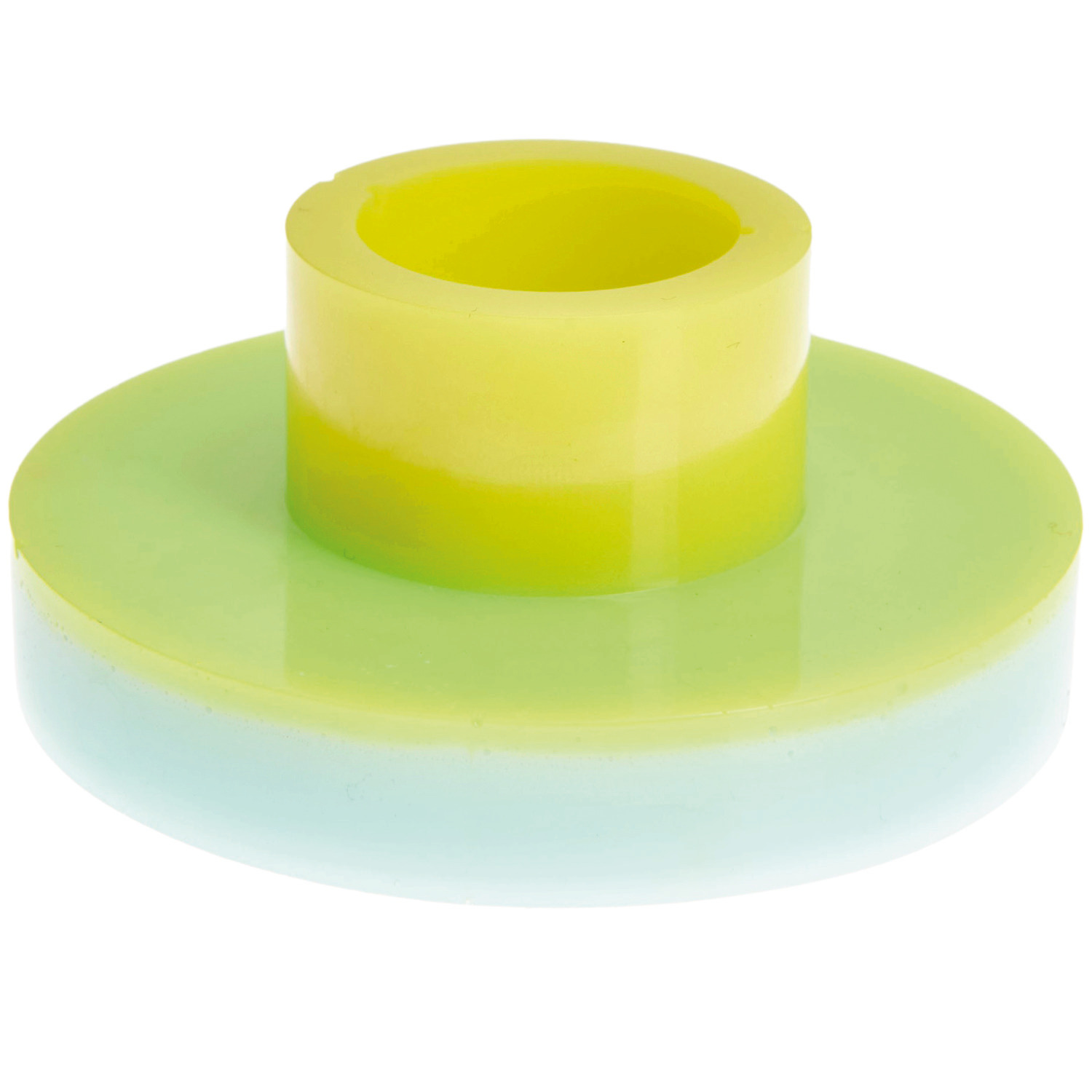 Epoxidharz transparent: Runde, mehrfarbige Scheibe mit leuchtendem Gelb und Grün von Rico Design.