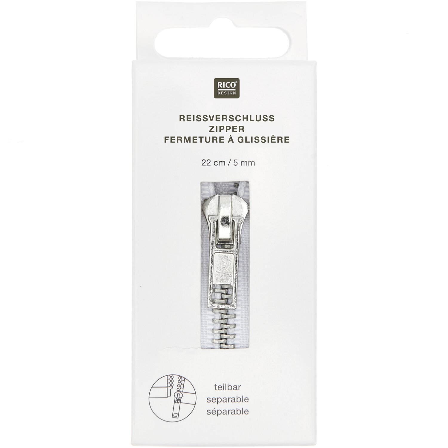 Metall Reißverschluss 5mm Silber/Offwhite von Rico Design