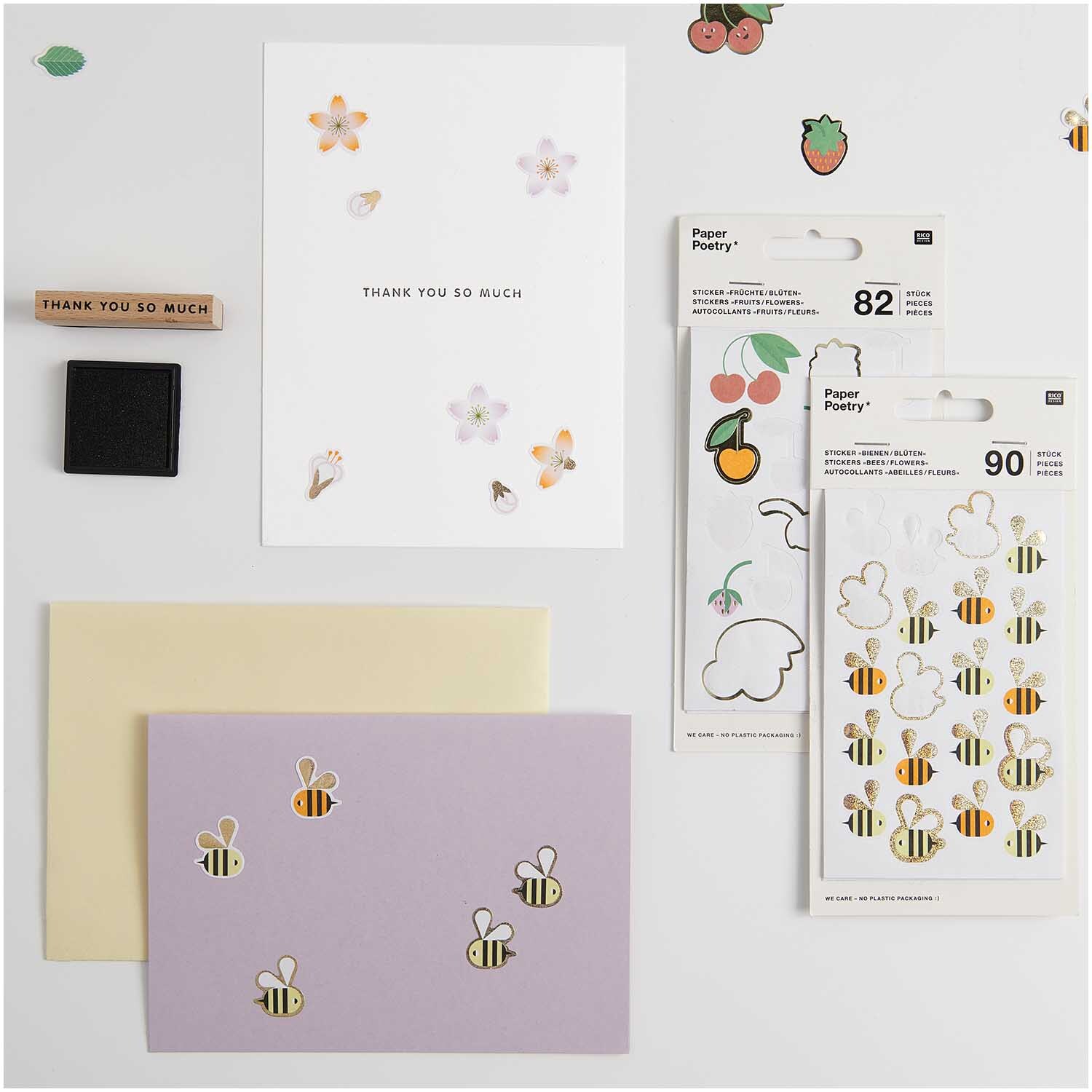 Paper Poetry Sticker Bienen & Blüten 4 Blatt von Rico Design