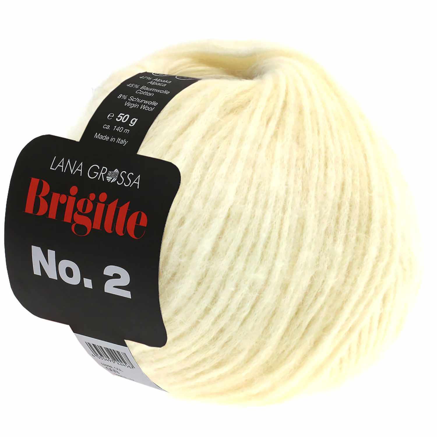 Brigitte No.2 Wolle von Lana Grossa in Rohweiß, 50g Knäuel mit 140m Lauflänge, ideal zum Stricken.