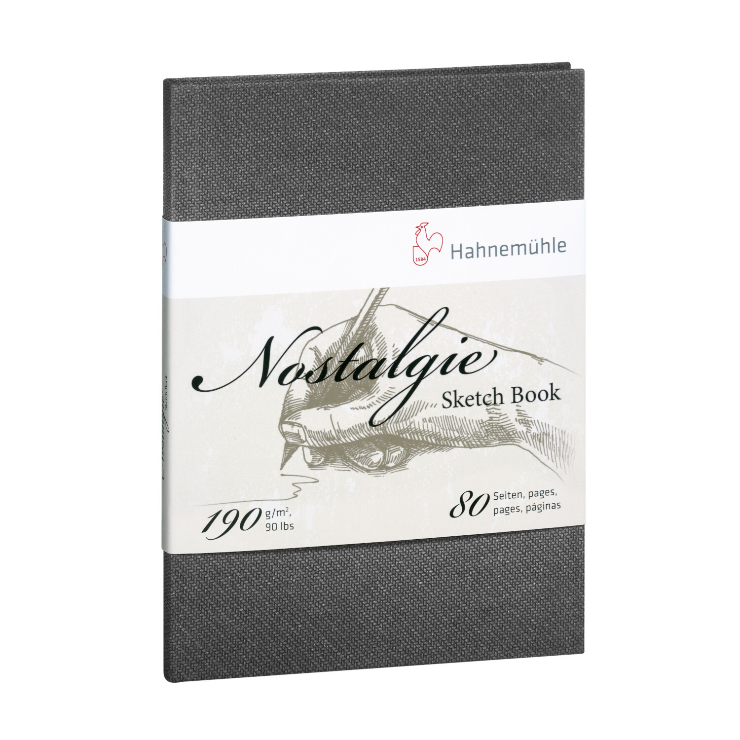 Skizzenbuch Nostalgie von Hahnemühle, A5 Hochformat, 190g, 40 Blatt, graues Cover mit elegantem Design.