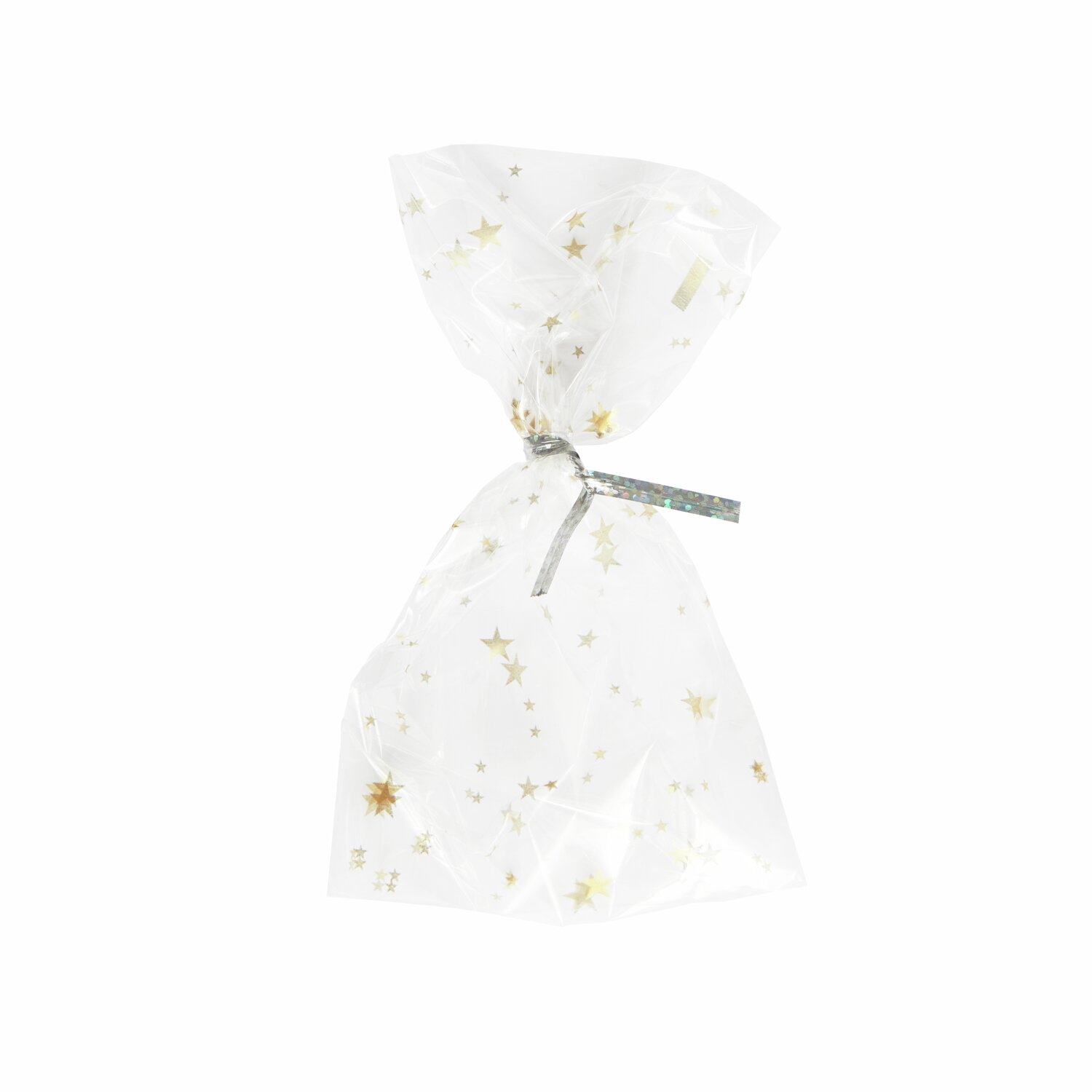 Kekstüten Goldene Sterne, transparente Tüten mit goldenen Sternen, ideal für Geschenke.