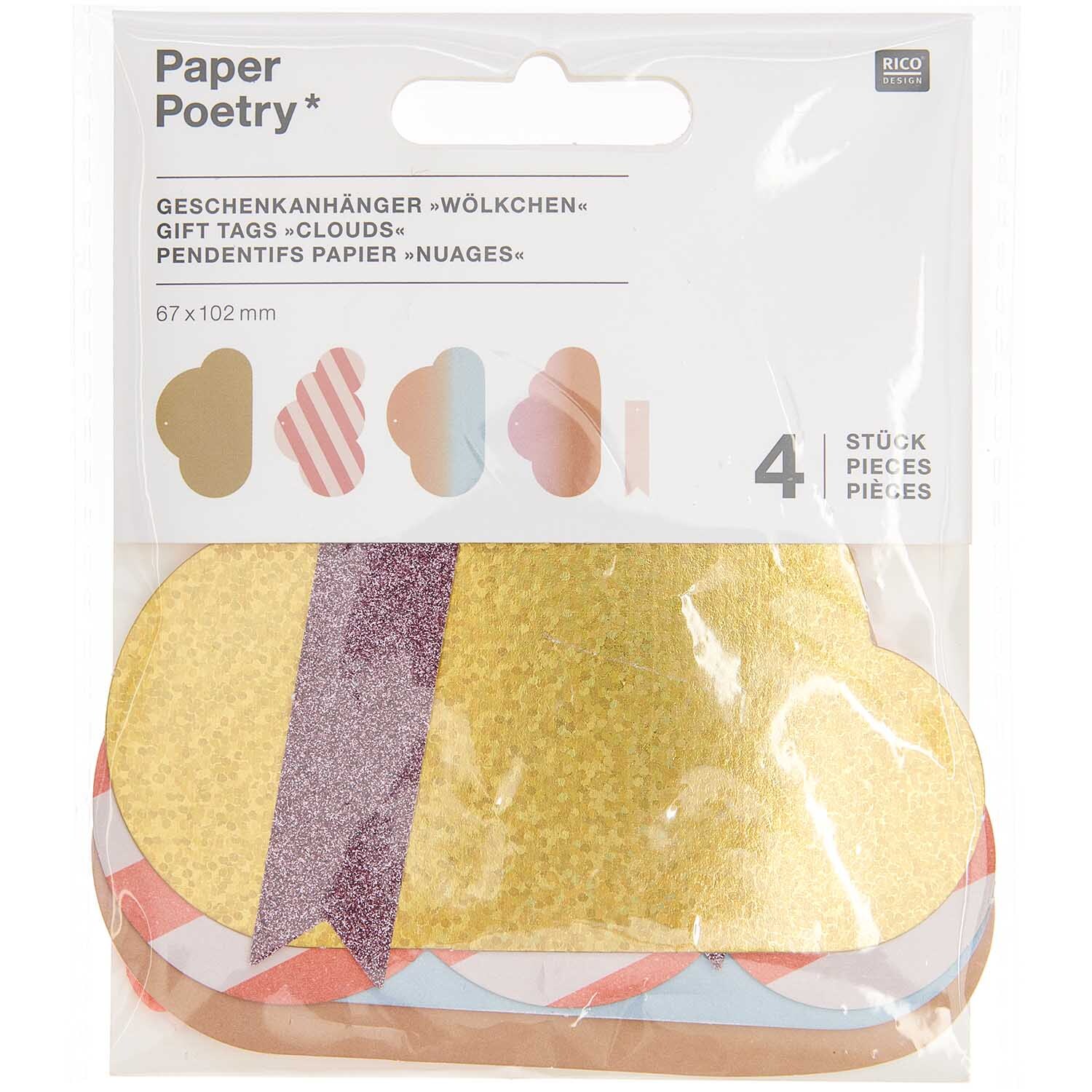 Paper Poetry Geschenkanhänger Wolken 4 Stück von Rico Design