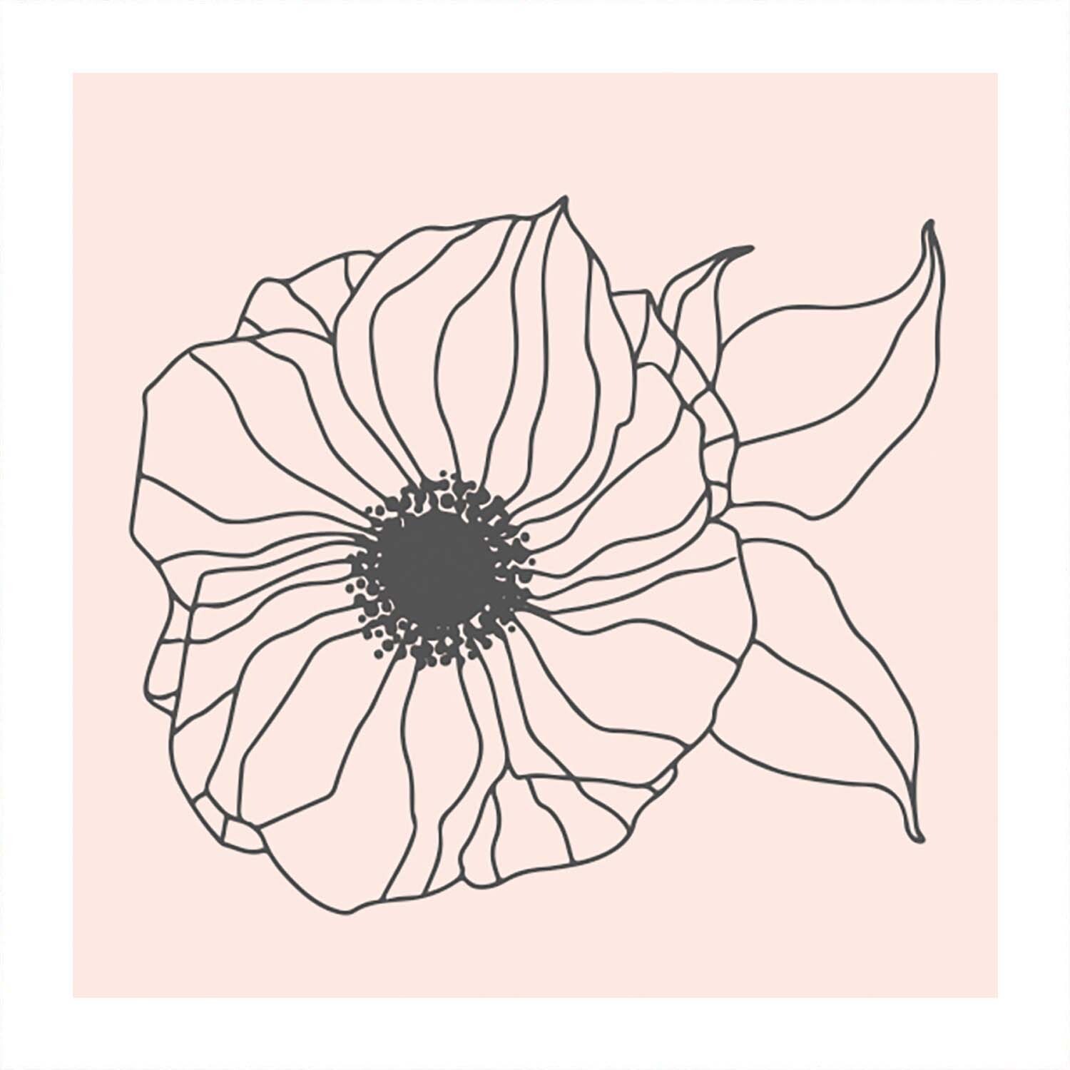 Stempel Blüte groß 45x45mm: Detaillierte Blütenzeichnung auf rosa Hintergrund von May&Berry.