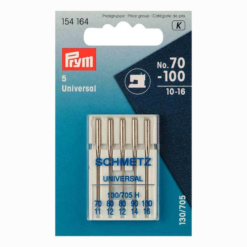 Nähmaschinennadeln 130/705 Standard Nr.70-100, 5 Stück, silberne Nadeln von Prym in Blisterverpackung. Ideal für universelle Näharbeiten.