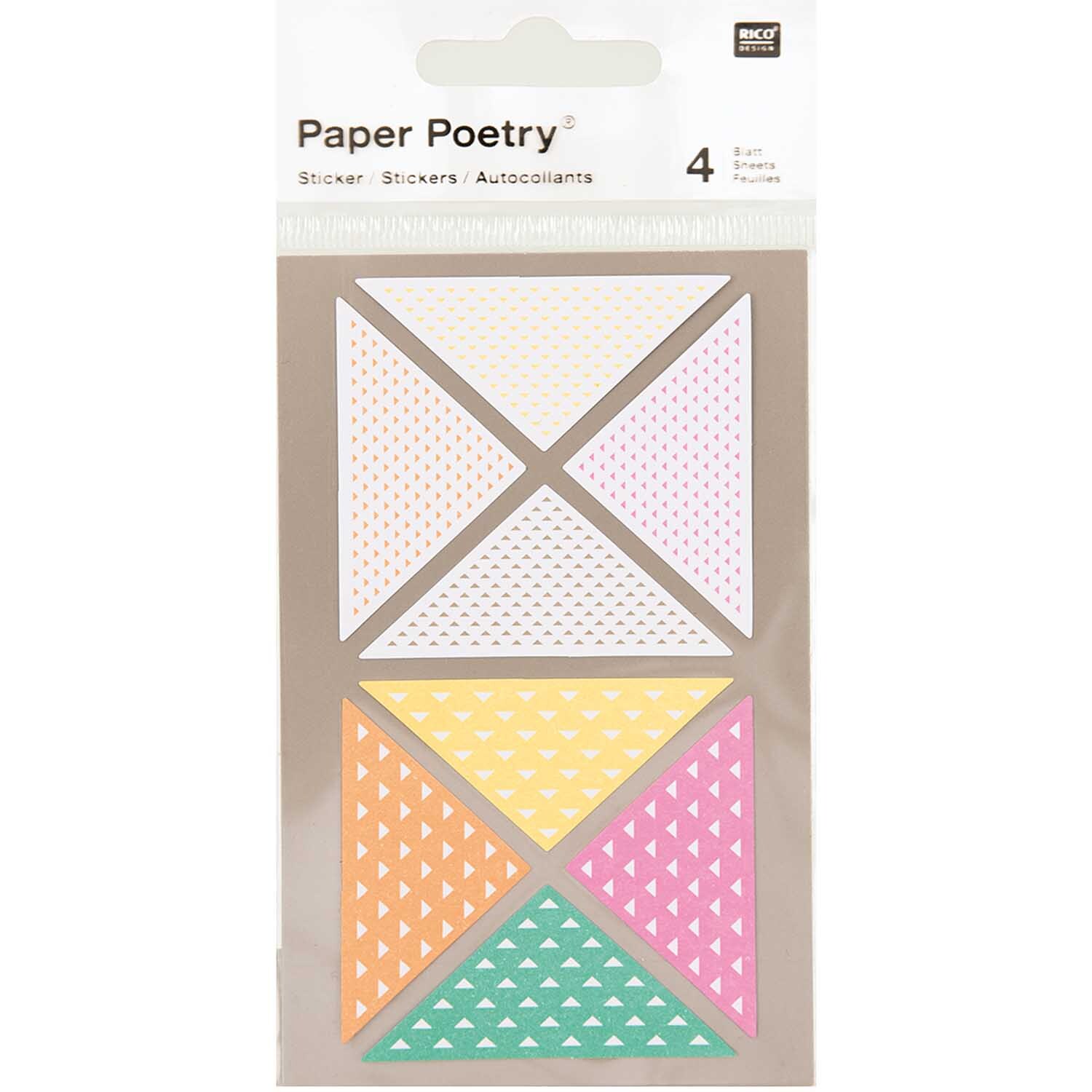 Paper Poetry Sticker Dreiecke neon 4 Bogen von Rico Design zeigen bunte Dreiecke in Neonfarben.