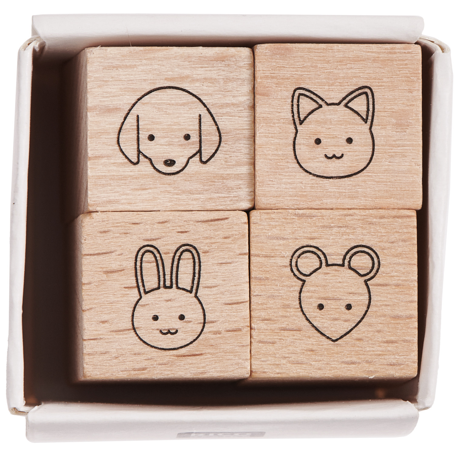 Mini-Stempelset Tiere zeigt vier detaillierte Tiermotive von Rico Design, ideal für kreative Bastelprojekte.
