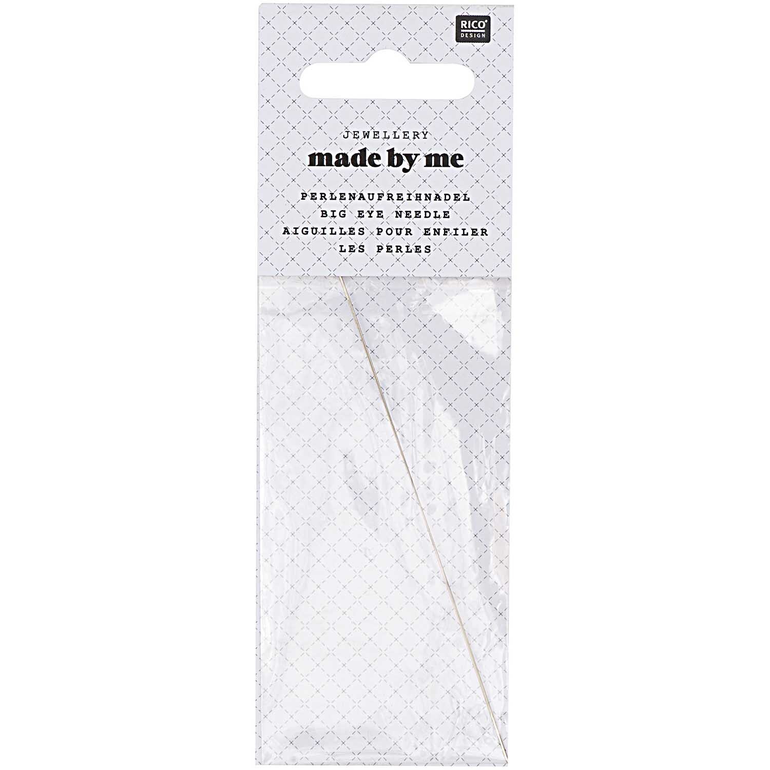 Perleaufreihnadel 100mm von Rico Design in silberner Farbe, verpackt in einer transparenten Hülle. Ideal zum Auffädeln von Perlen.