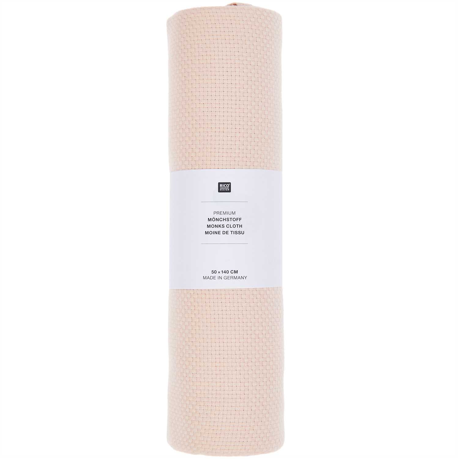 Mönchstoff 4,6 Stiche/cm 50x140cm von Rico Design in Puder, aufgerollt und bereit zur Verwendung.