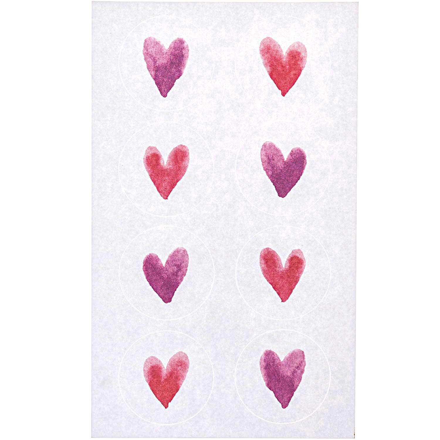 Paper Poetry Sticker It must be love: Aquarell-Herzen in Rosa und Rot auf vier Blättern von Rico Design.