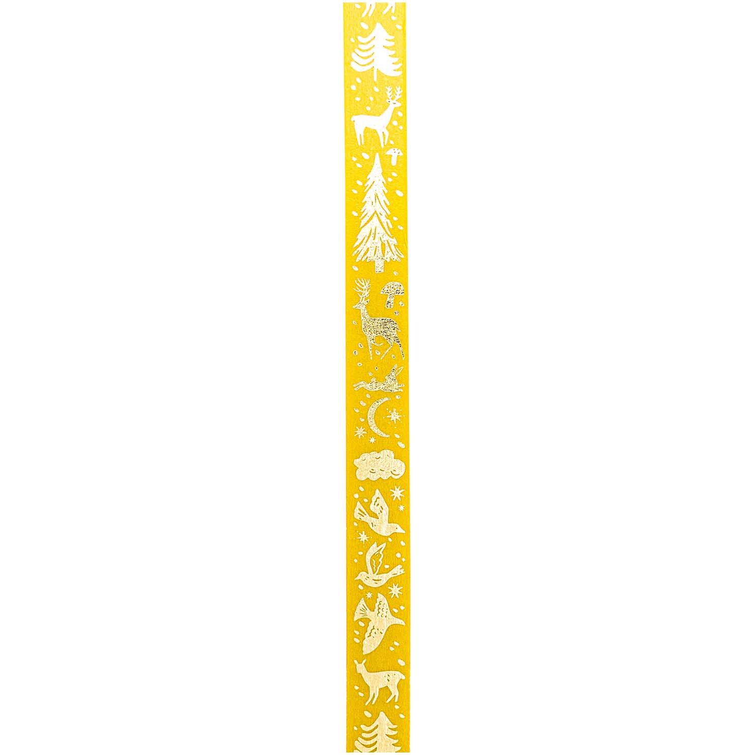Paper Poetry Tape Nostalgic Christmas mit weihnachtlichen Motiven auf gelbem Hintergrund, 1,5 cm breit, 10 m lang, von Rico Design.