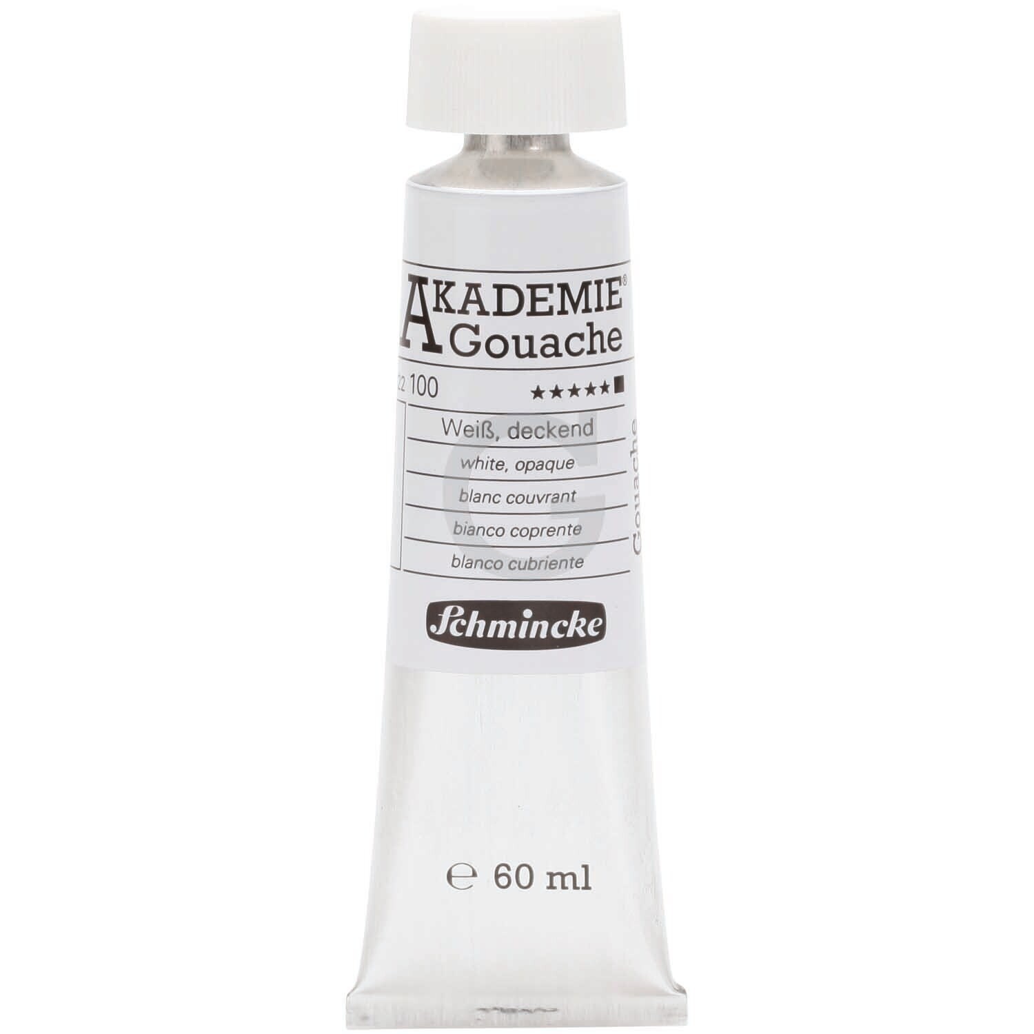 Akademie Gouache 60ml von Schmincke in einer weißen Tube, ideal für Künstlerbedarf.