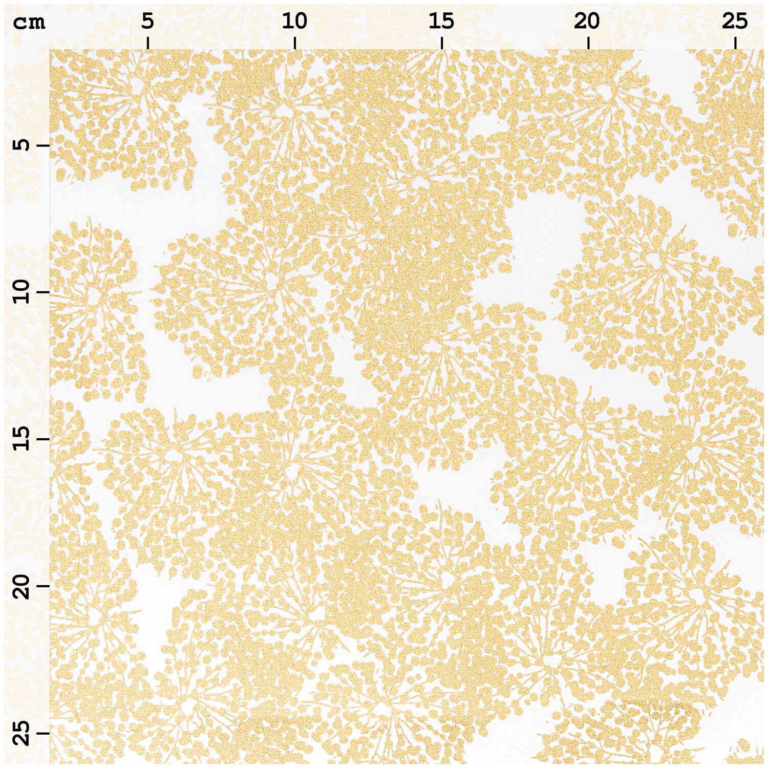 Stoff Allium weiß-gold 50x140cm mit floralem Muster von Rico Design, ideal für elegante Dekorationen.