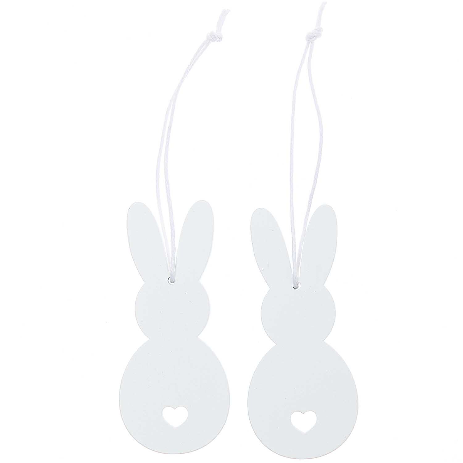 Holzhänger Hase 2 Stück von Rico Design: Zwei weiße Hasenanhänger mit Herzmotiv, ideal für Dekorationen.
