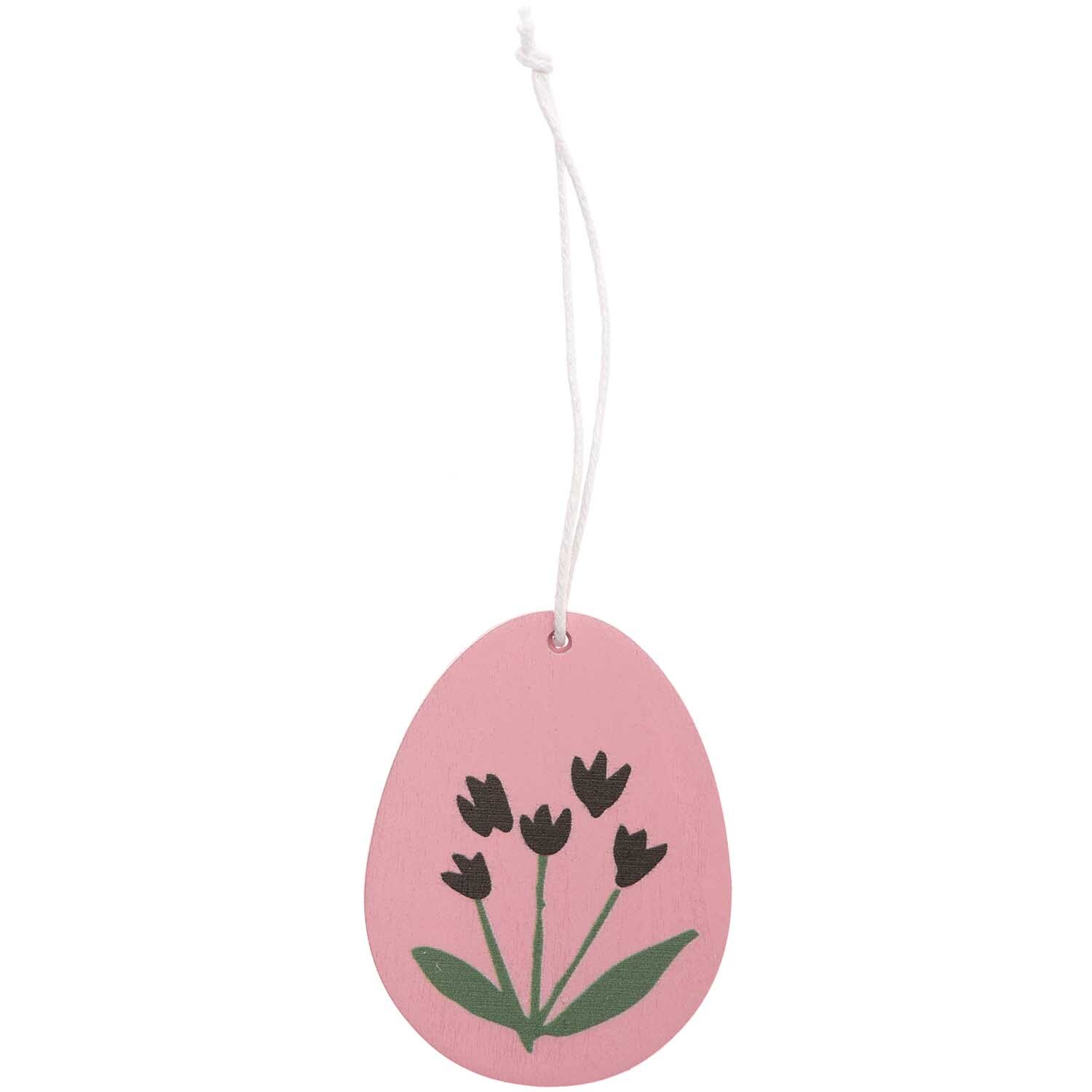 Holzhänger Osterei Blume 1 Stück von Rico Design in Rosa mit Blumenmotiv, ideal für Osterdekorationen.