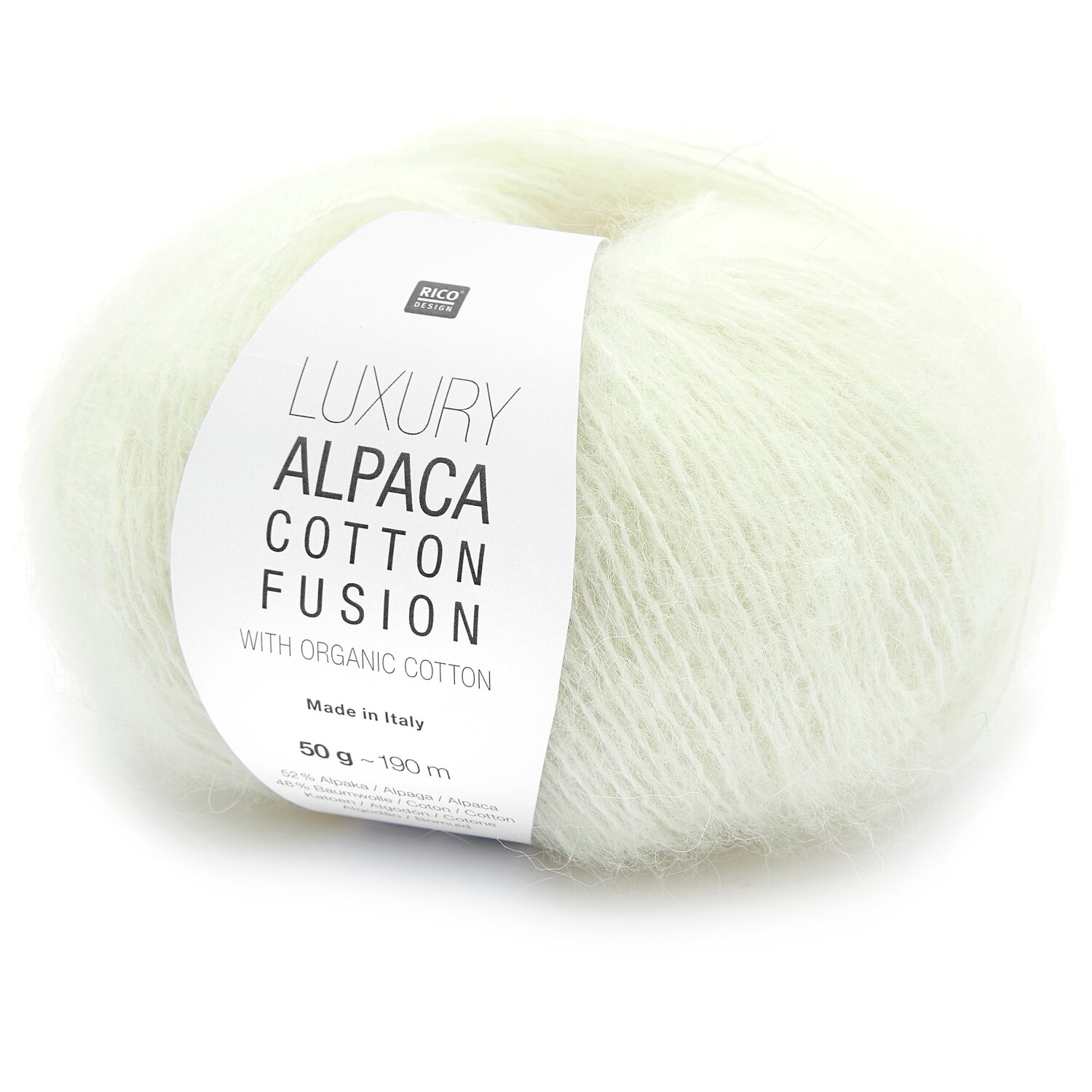 Luxury Alpaca Cotton Fusion, cremefarbenes Garn von Rico Design, 50g, 190m, ideal für Strickprojekte.