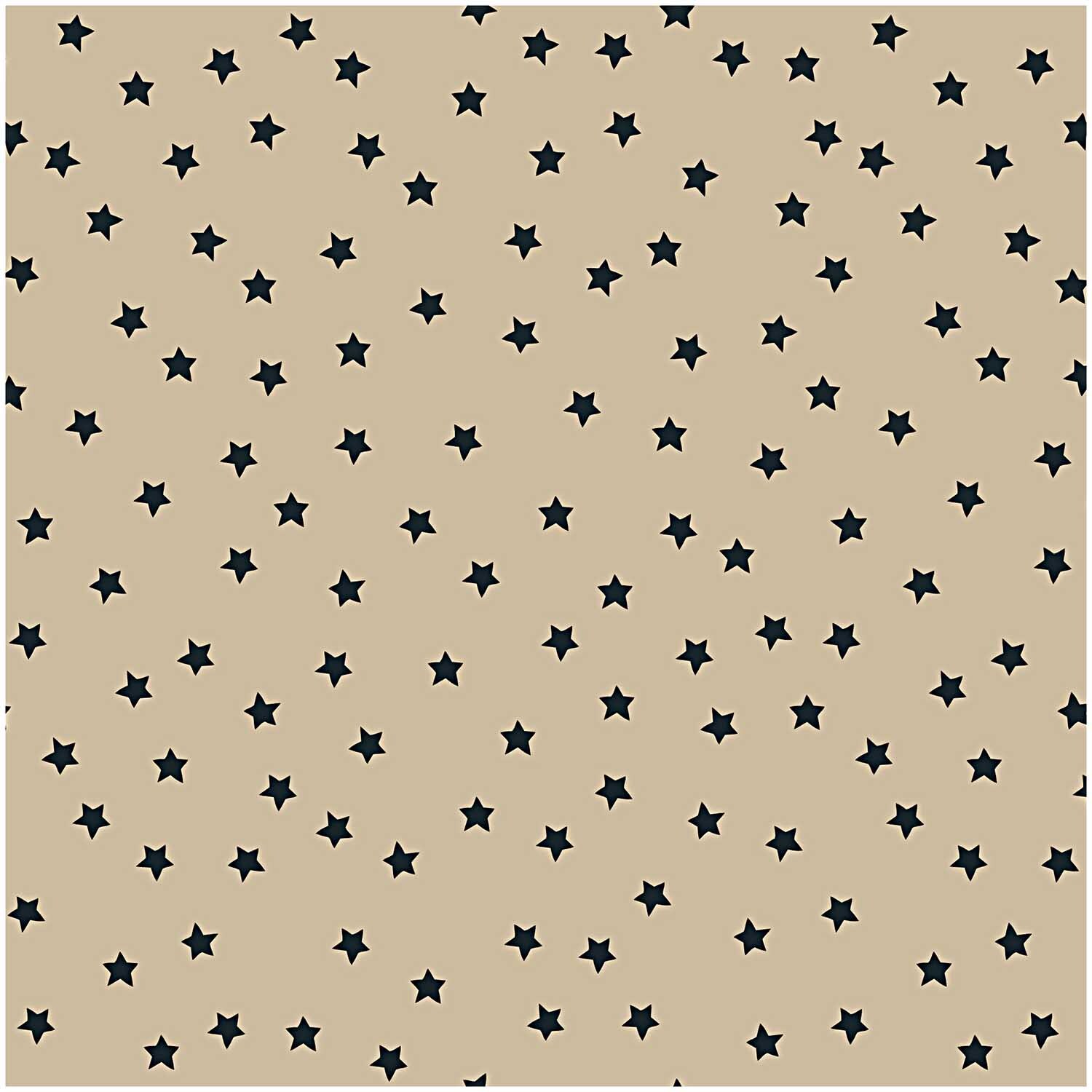 Stoff Sterne natur-schwarz 50x140cm von Rico Design zeigt schwarze Sterne auf naturfarbenem Hintergrund. Ideal für kreative Nähprojekte.